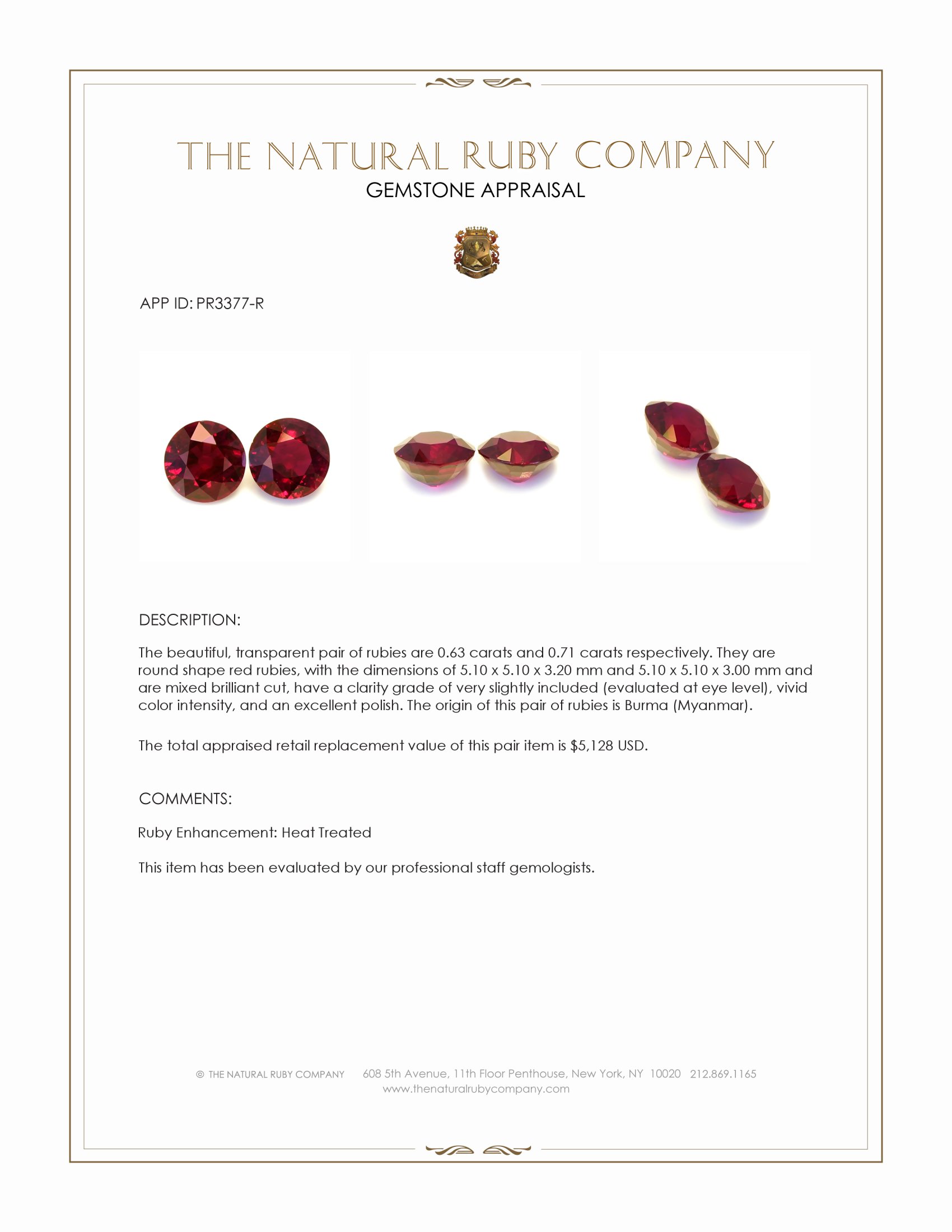 1.34 Ct.Tw. Ruby Pair from Burma (Myanmar)