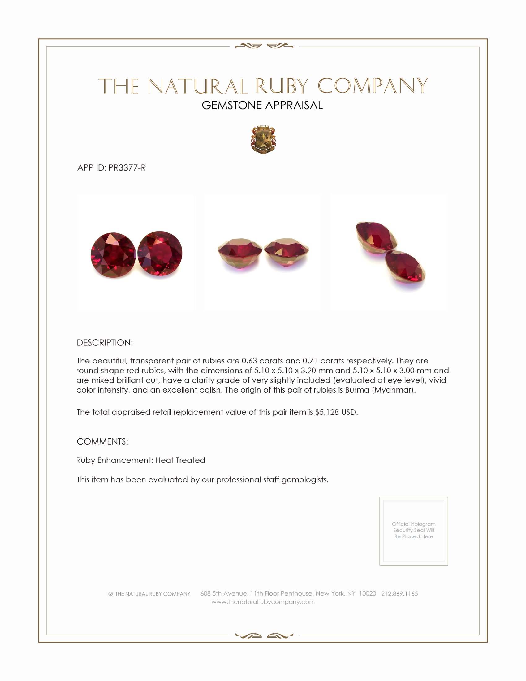 1.34 Ct.Tw. Ruby Pair from Burma (Myanmar)
