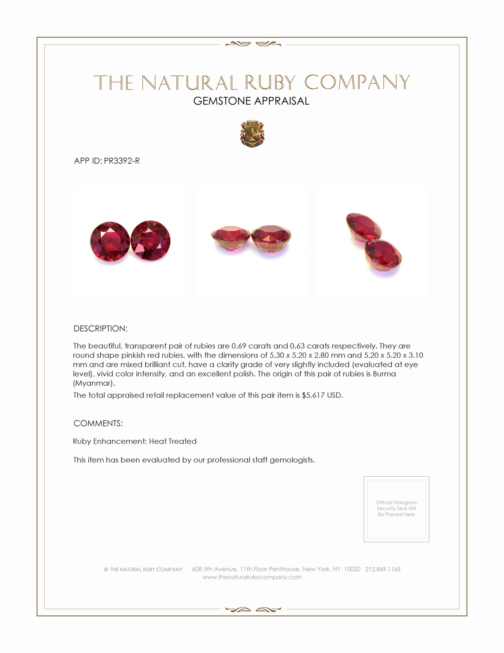 1.32 Ct.Tw. Ruby Pair from Burma (Myanmar)
