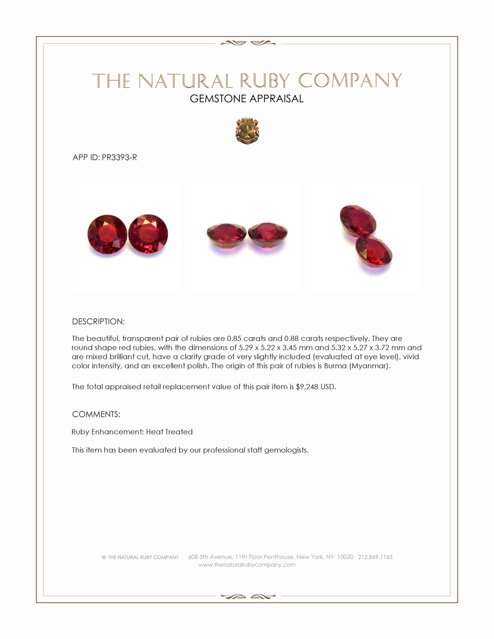 1.73 Ct.Tw. Ruby Pair from Burma (Myanmar)
