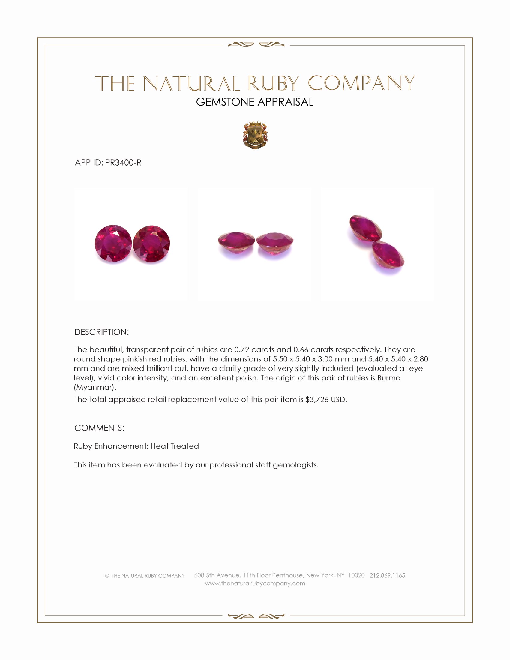 1.38 Ct.Tw. Pinkish Red Ruby Pair from Burma (Myanmar)