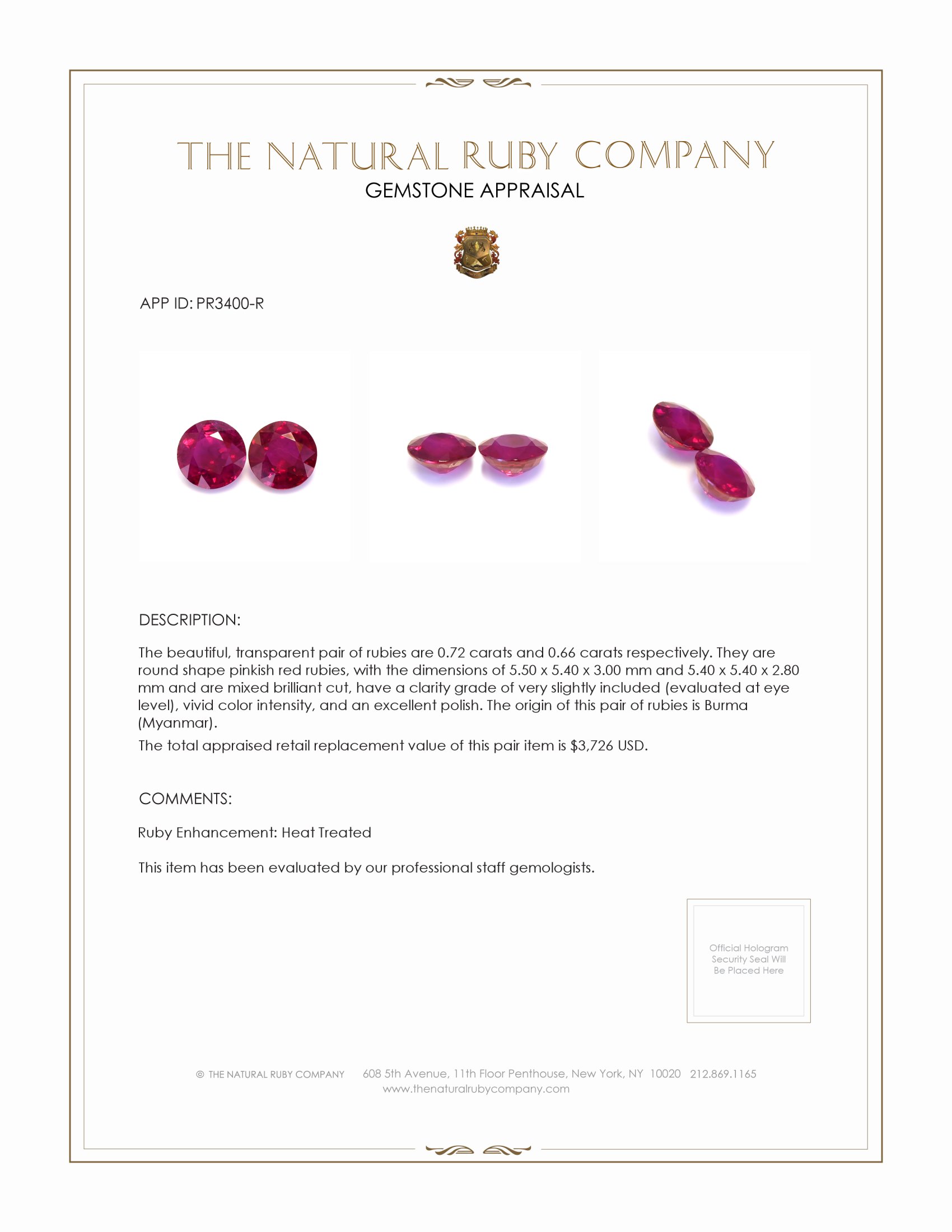 1.38 Ct.Tw. Ruby Pair from Burma (Myanmar)