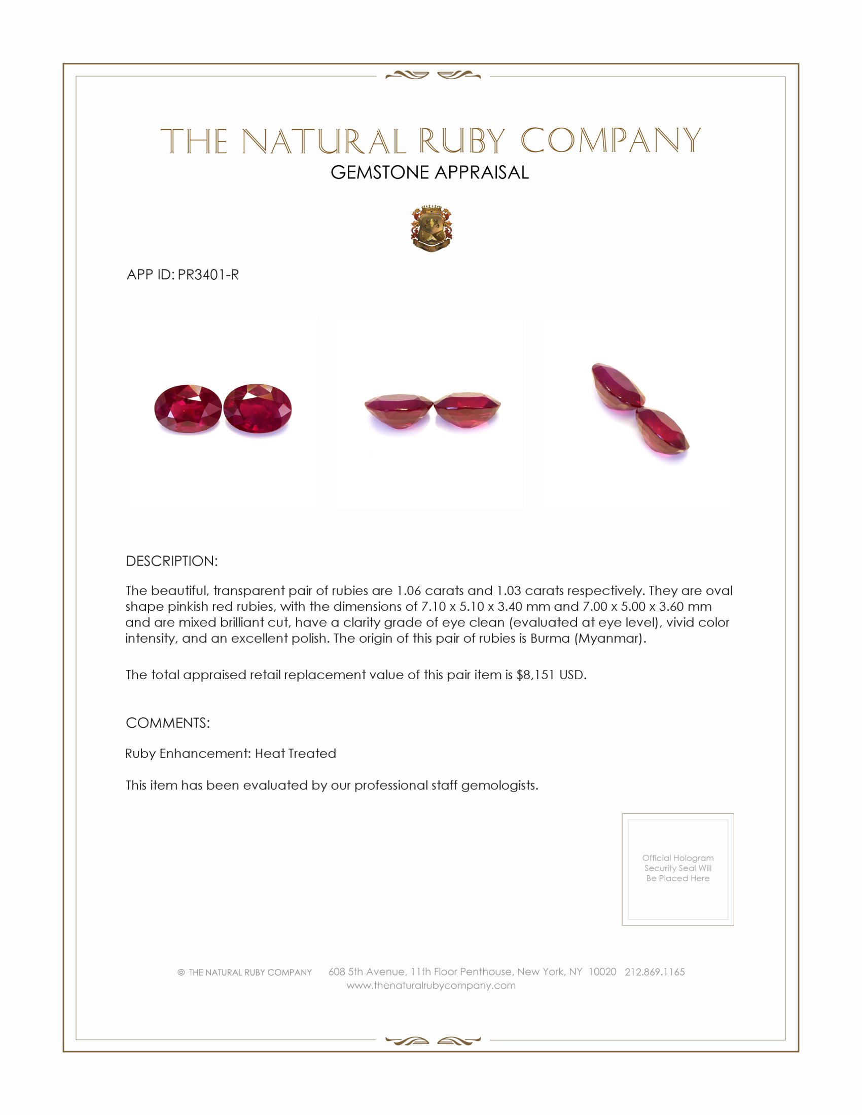 2.09 Ct.Tw. Ruby Pair from Burma (Myanmar)