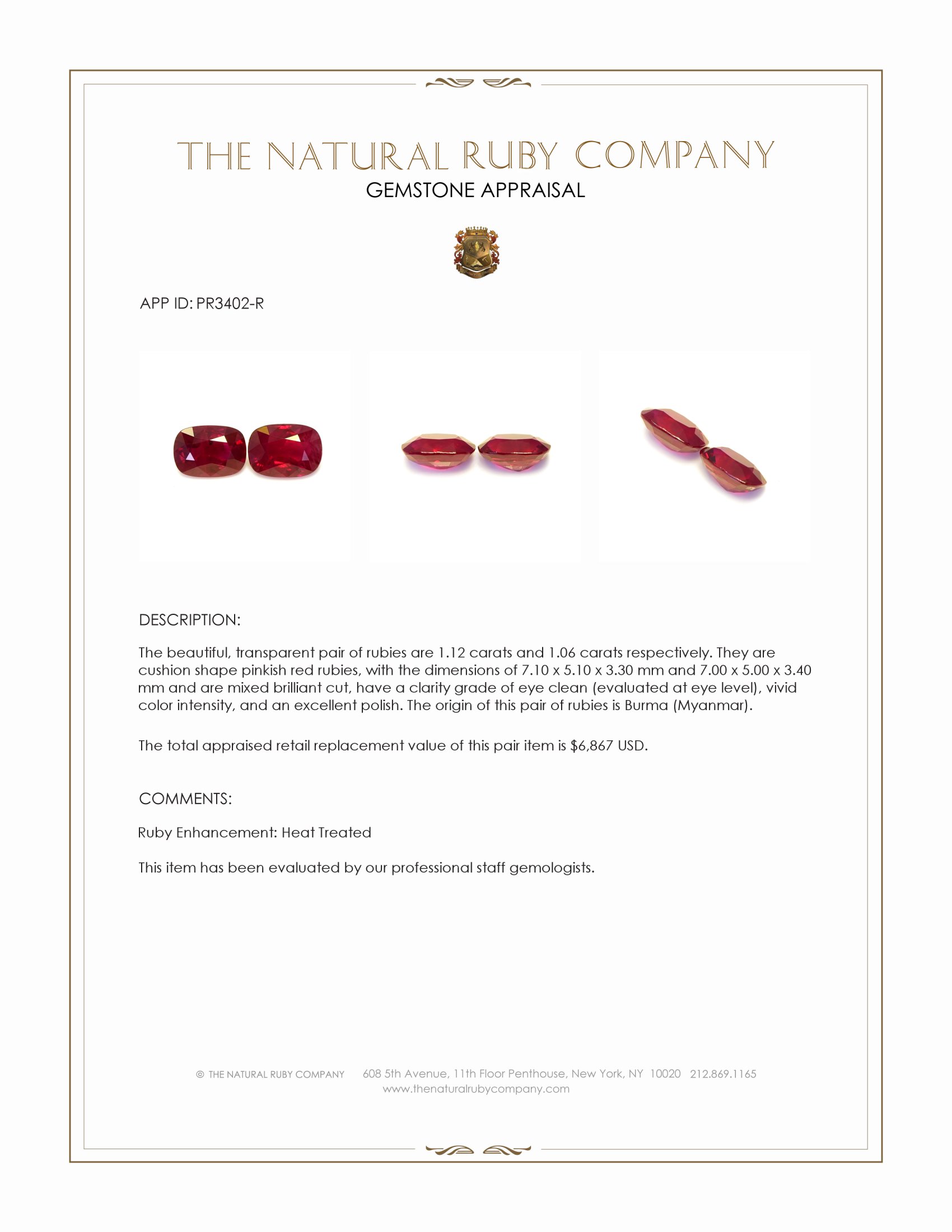 2.18 Ct.Tw. Pinkish Red Ruby Pair from Burma (Myanmar)