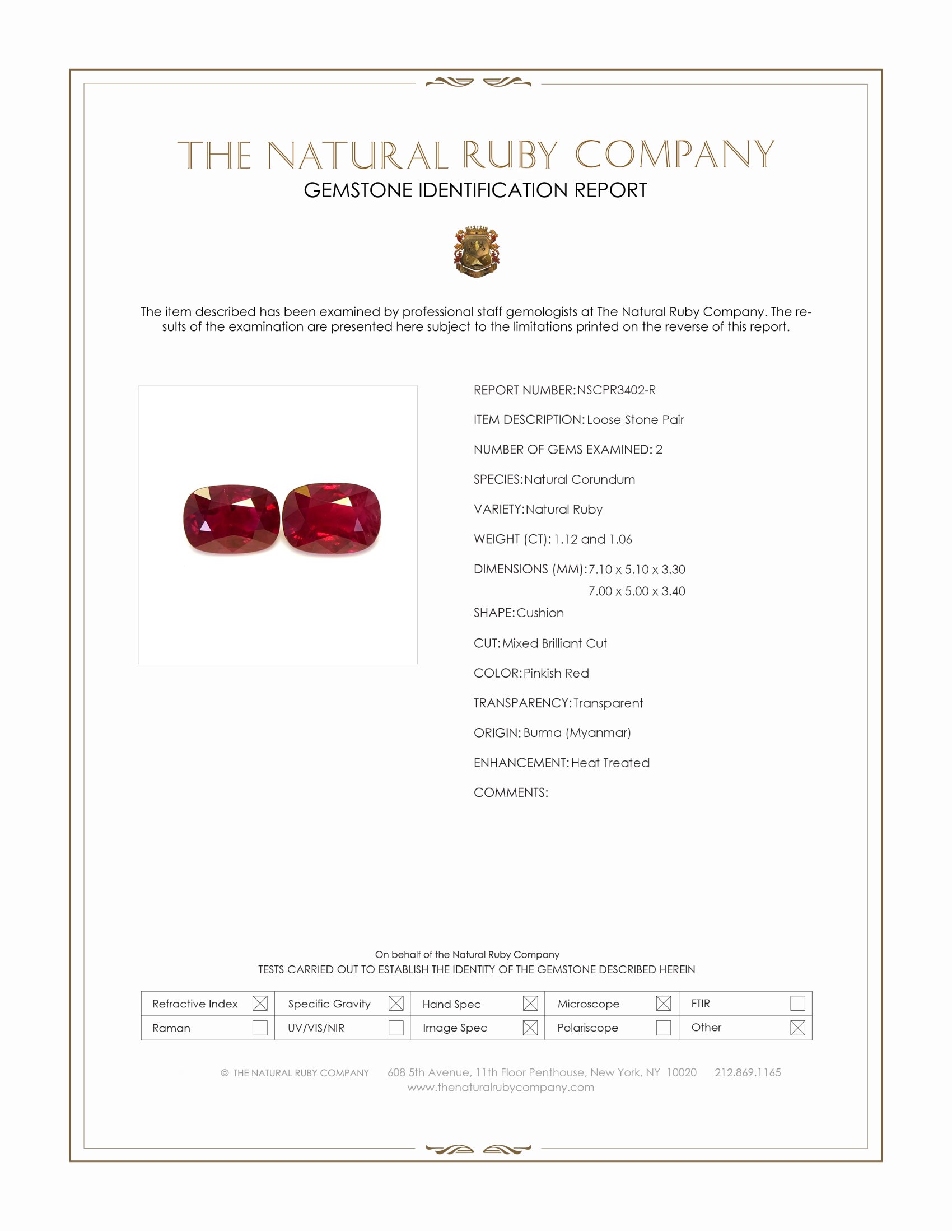 2.18 Ct.Tw. Pinkish Red Ruby Pair from Burma (Myanmar)