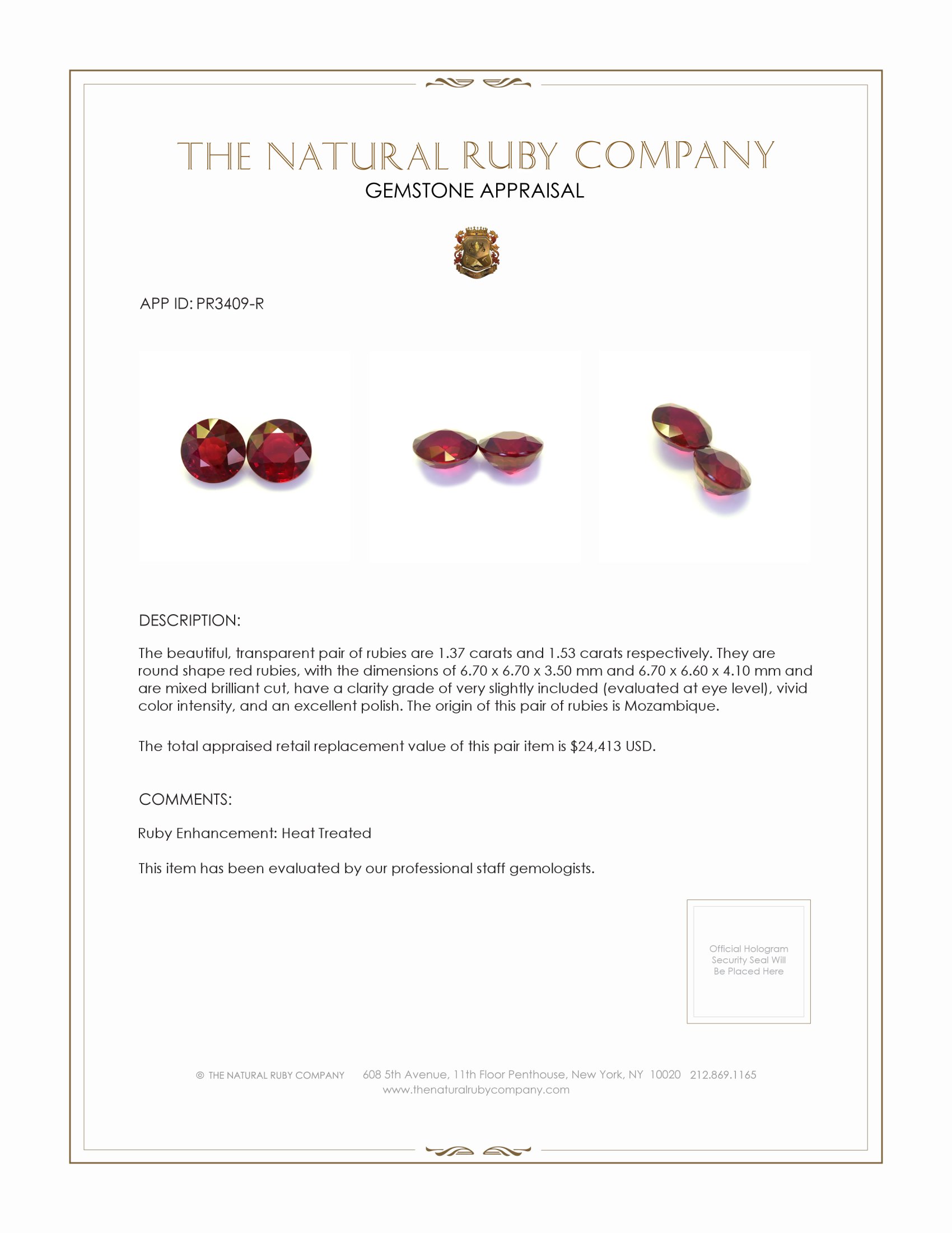 2.90 Ct.Tw. Ruby Pair from Mozambique