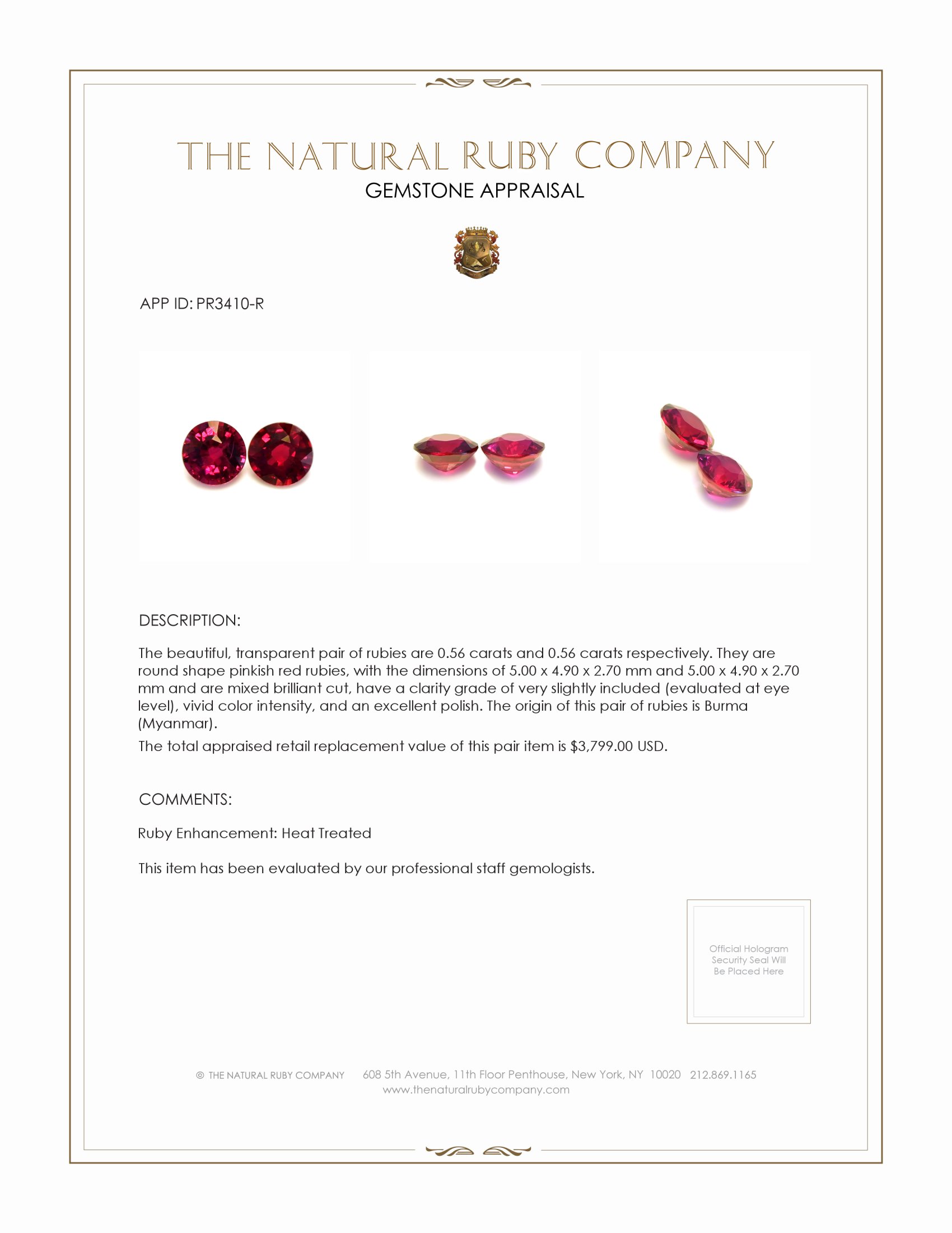 1.11 Ct.Tw. Ruby Pair from Burma (Myanmar)