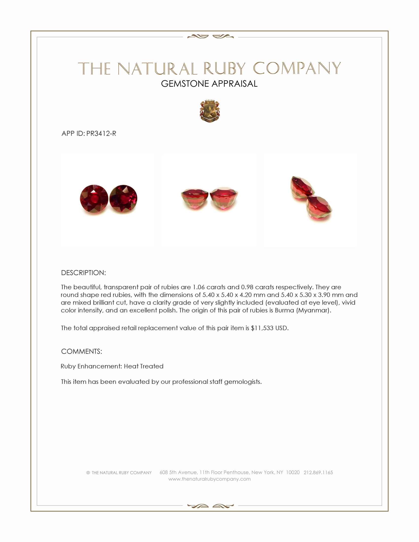 2.04 Ct.Tw. Ruby Pair from Burma (Myanmar)