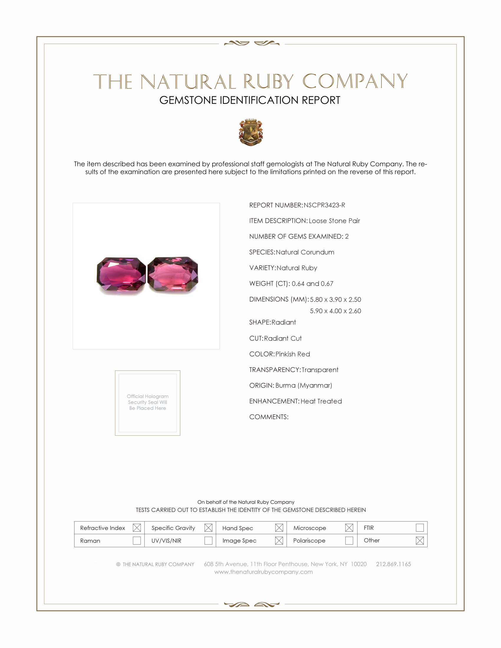 1.31 Ct.Tw. Ruby Pair from Burma (Myanmar)