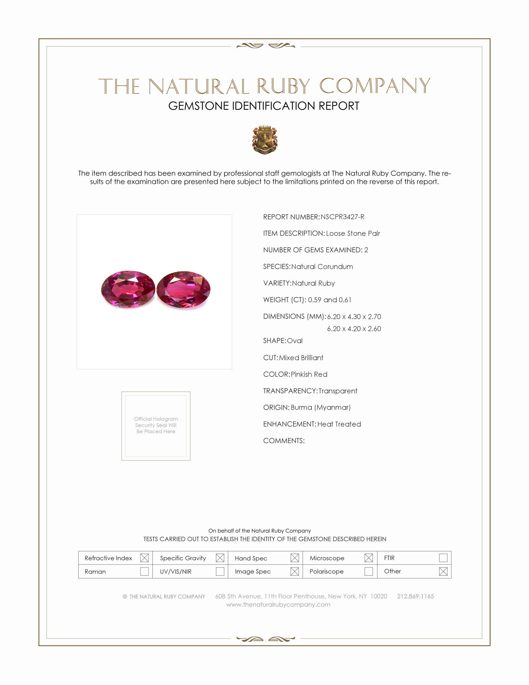 1.20 Ct.Tw. Ruby Pair from Burma (Myanmar)