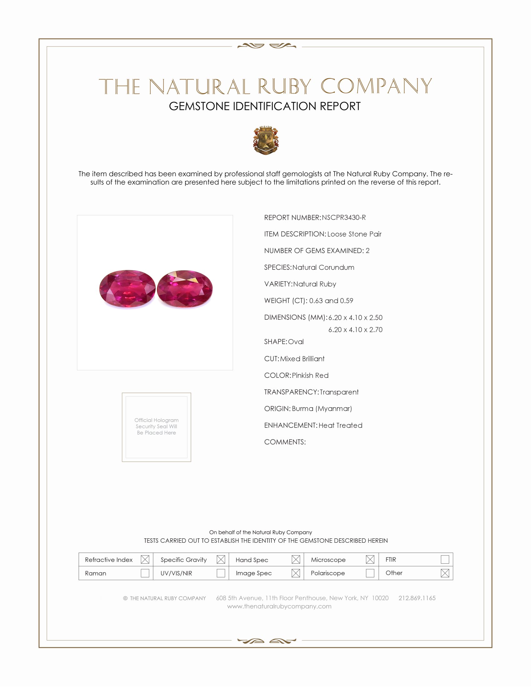 1.22 Ct.Tw. Ruby Pair from Burma (Myanmar)