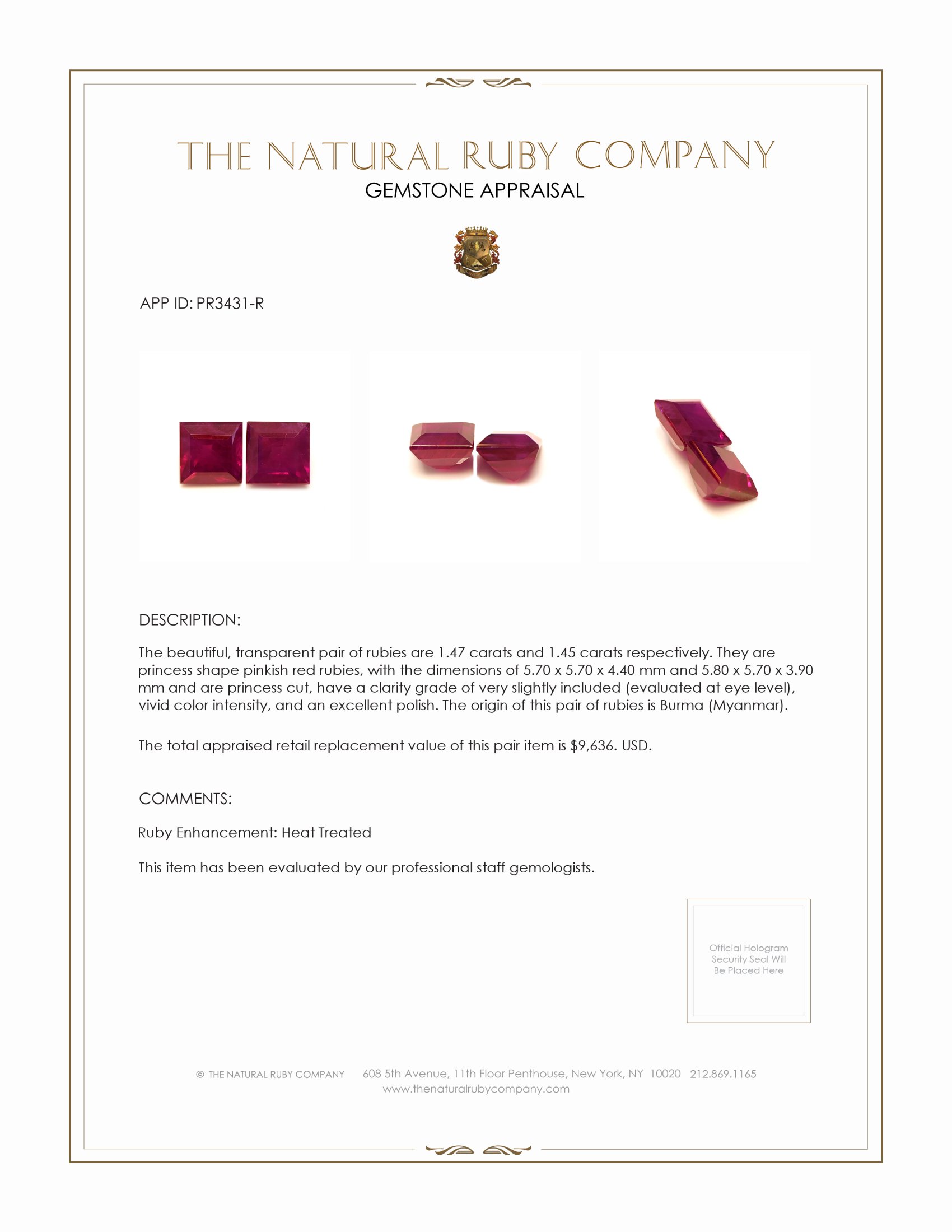 2.92 Ct.Tw. Ruby Pair from Burma (Myanmar)