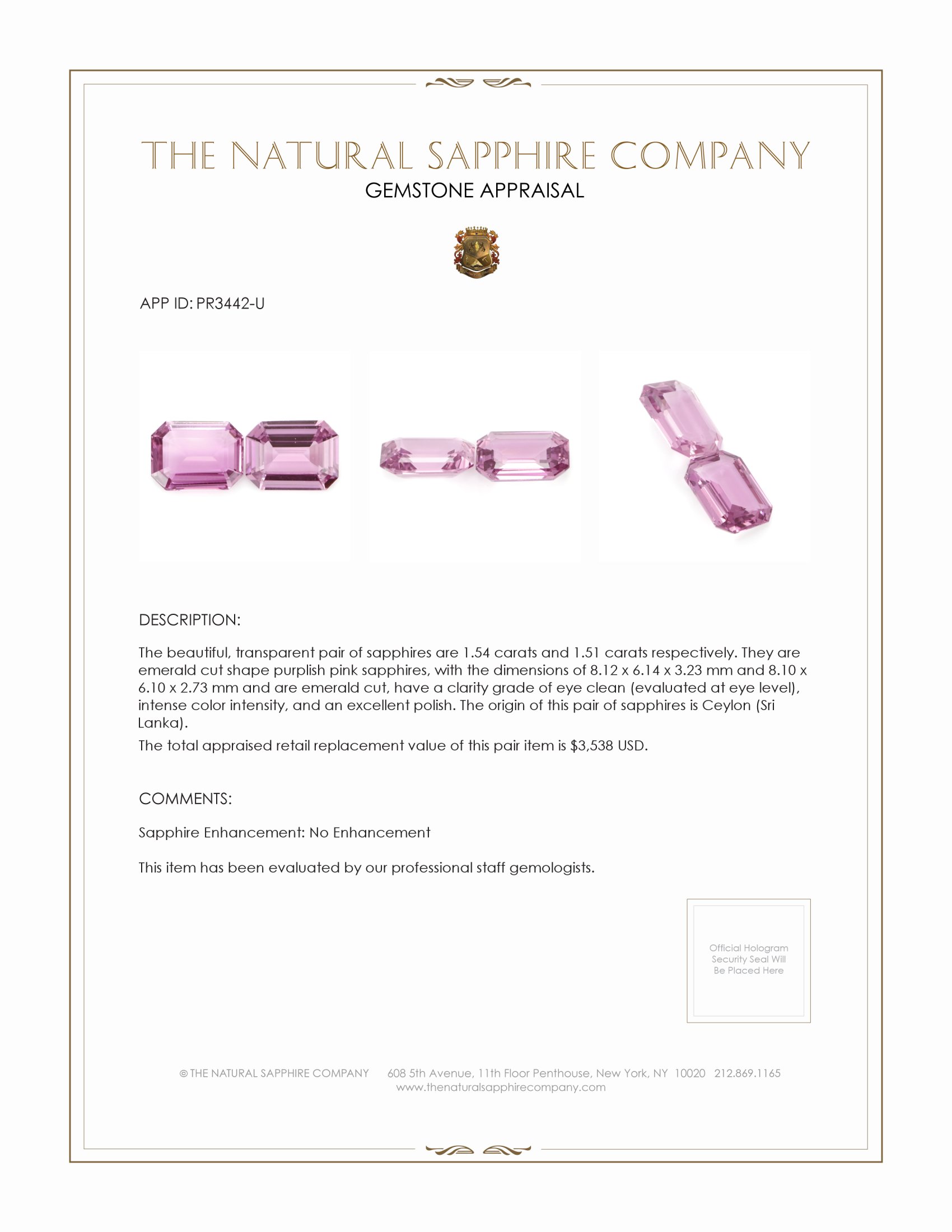 3.05 Ct.Tw. Purplish Pink Sapphire Pair from Ceylon (Sri Lanka)