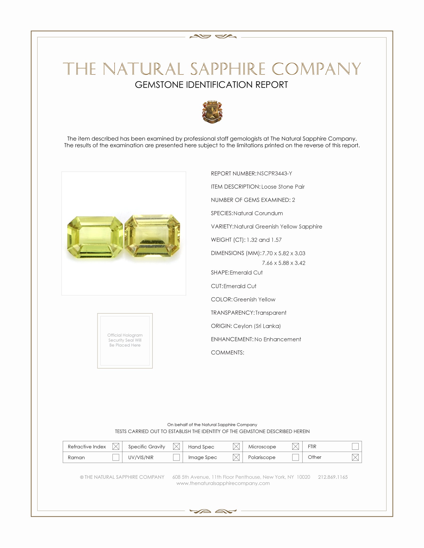 2.89 Ct.Tw. Greenish Yellow Sapphire Pair from Ceylon (Sri Lanka)