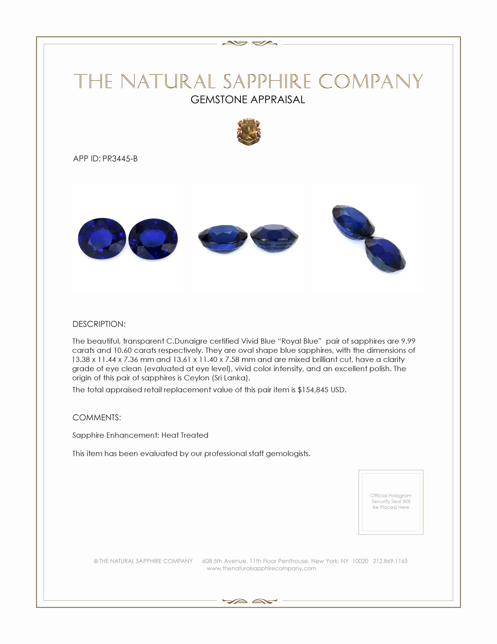 20.59 Ct.Tw. Blue Sapphire Pair from Ceylon (Sri Lanka)