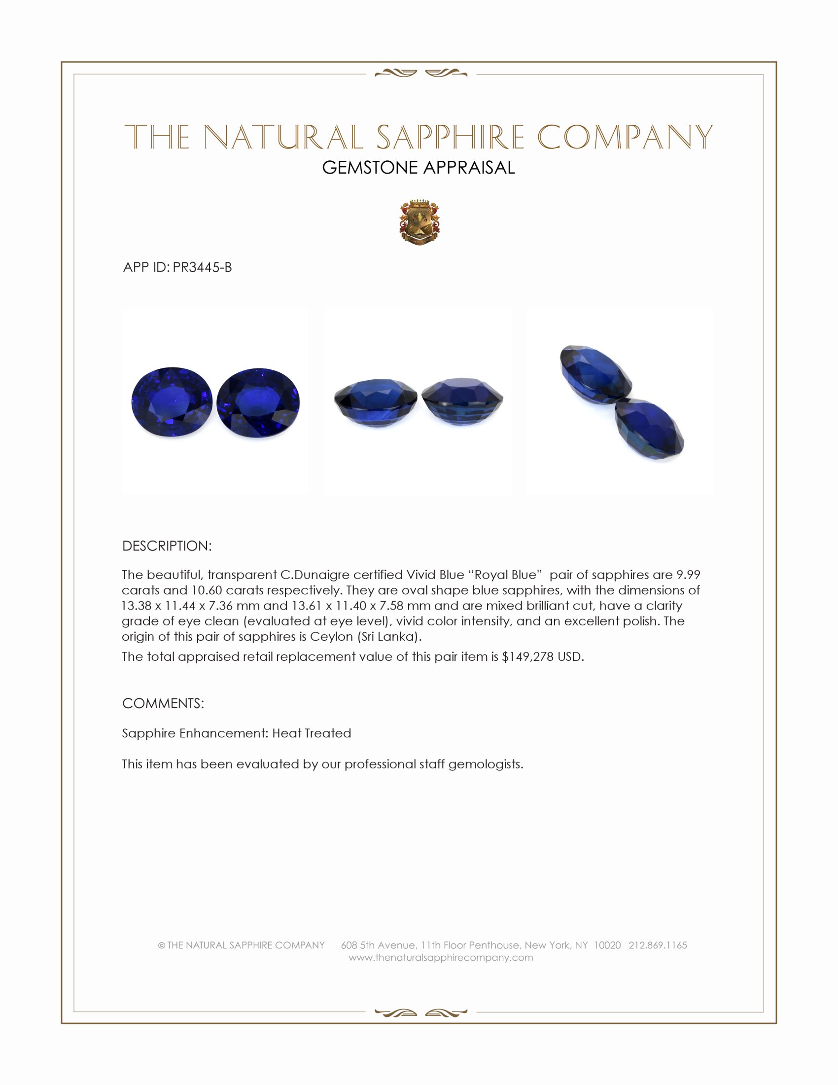 20.59 Ct.Tw. Blue Sapphire Pair from Ceylon (Sri Lanka)