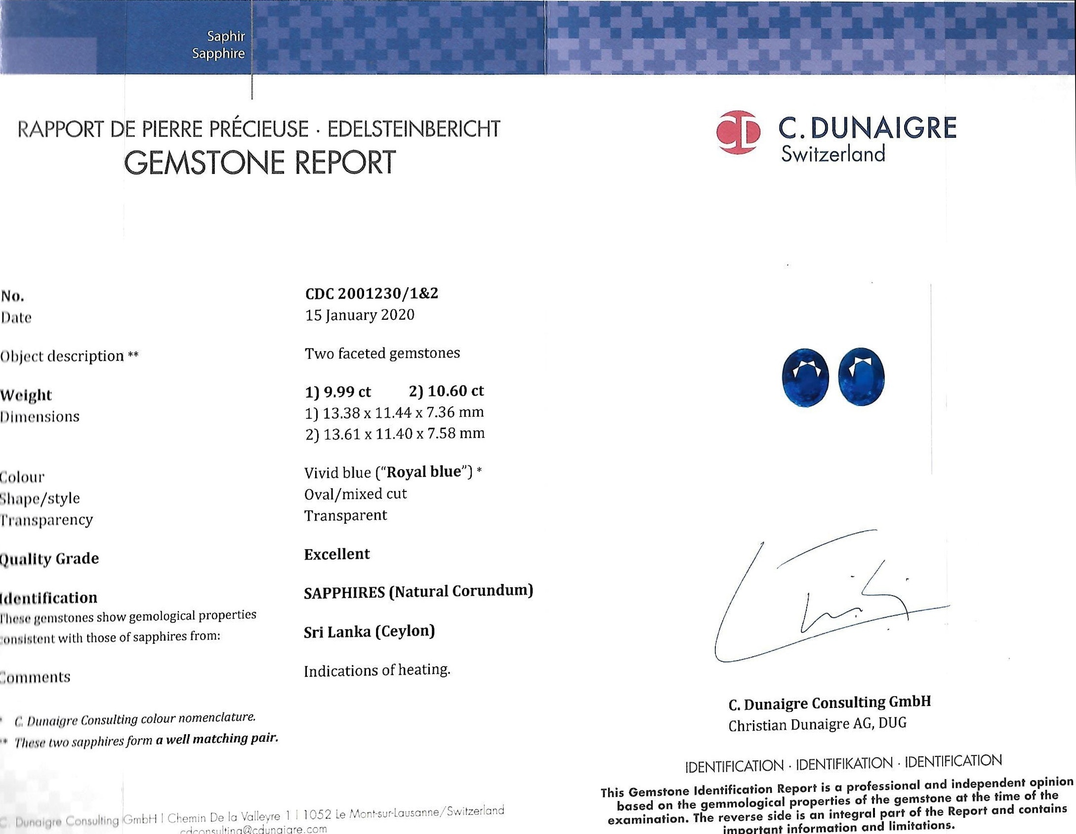 20.59 Ct.Tw. Blue Sapphire Pair from Ceylon (Sri Lanka)