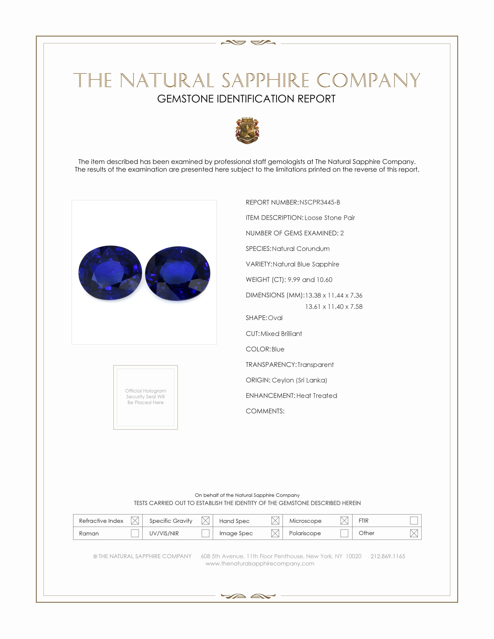 20.59 Ct.Tw. Blue Sapphire Pair from Ceylon (Sri Lanka)