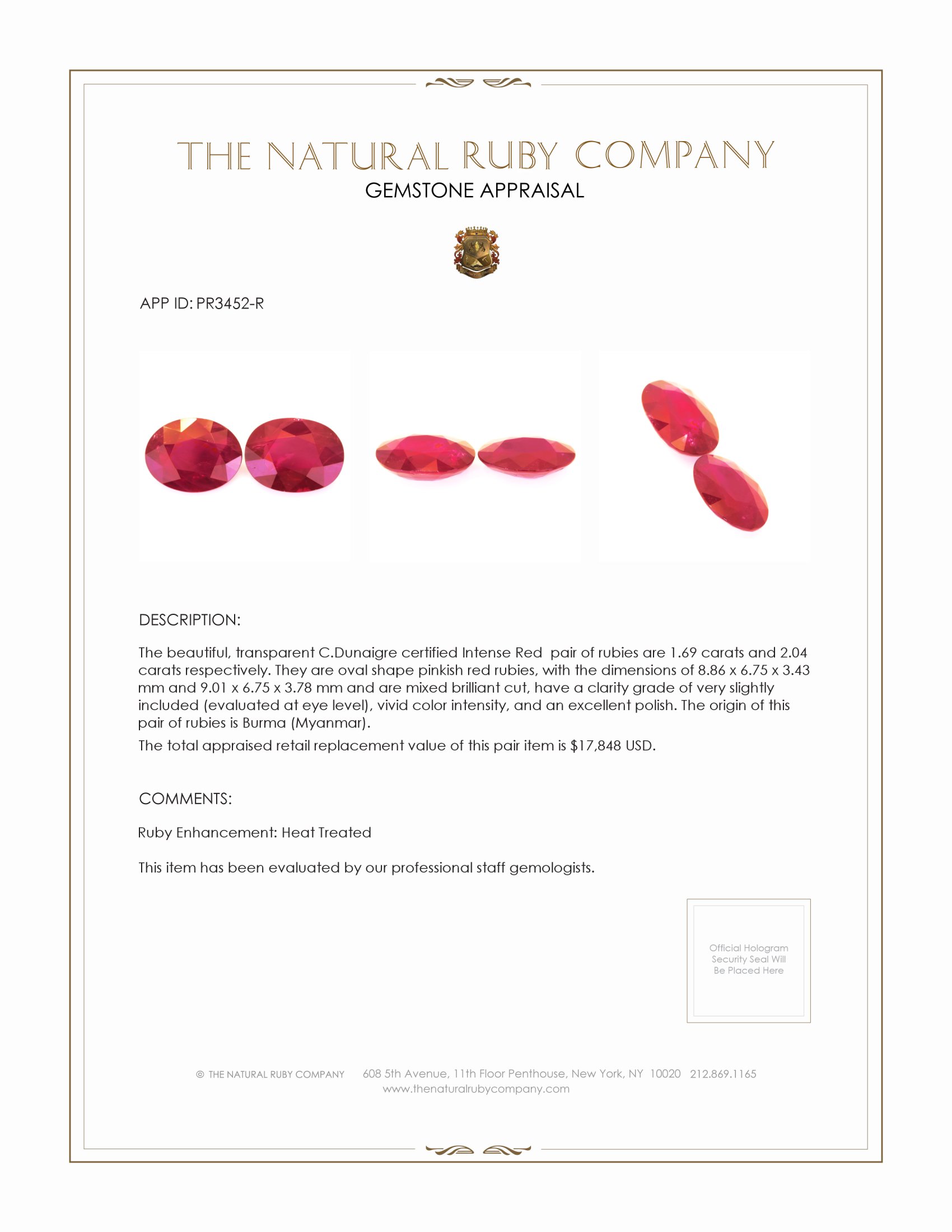 3.73 Ct.Tw. Ruby Pair from Burma (Myanmar)