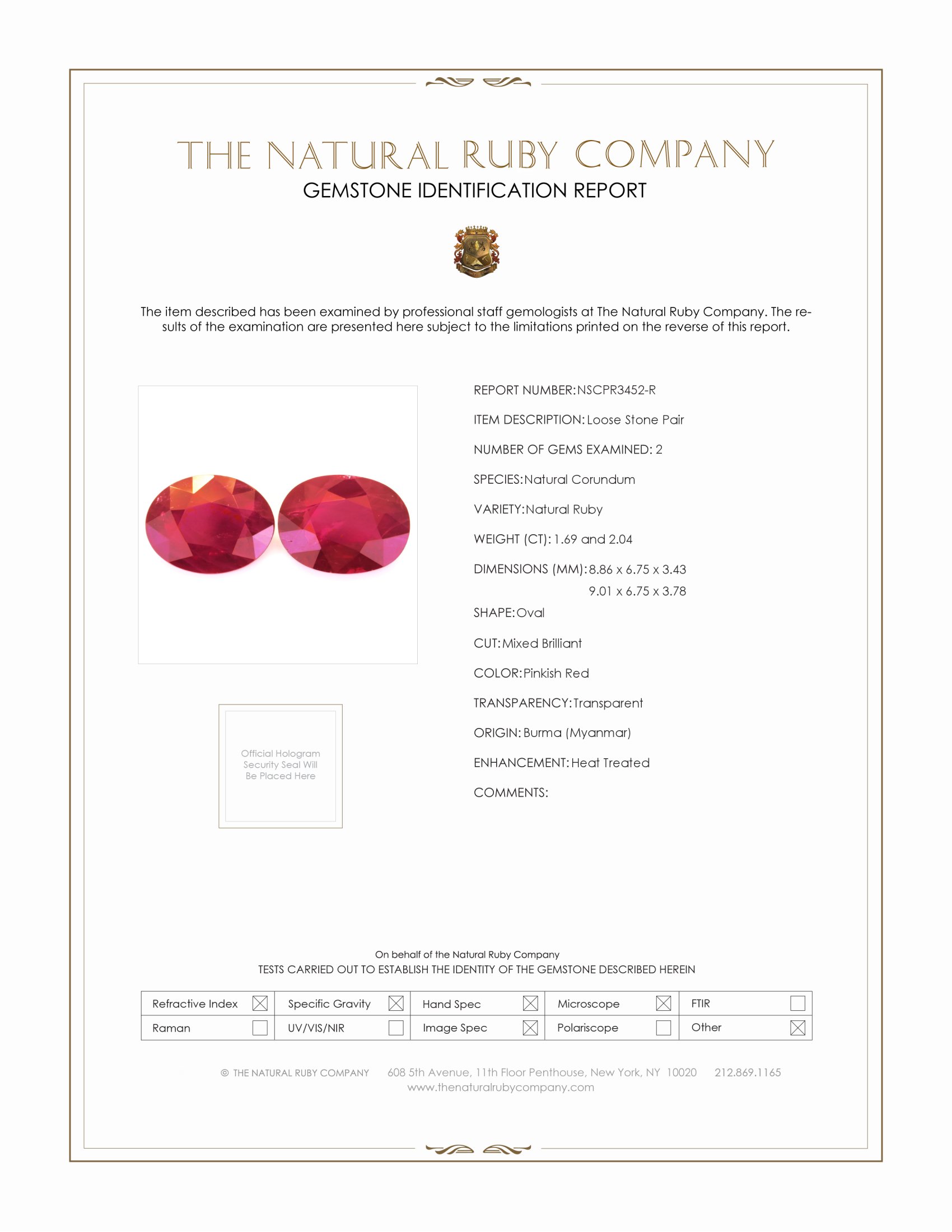 3.73 Ct.Tw. Ruby Pair from Burma (Myanmar)