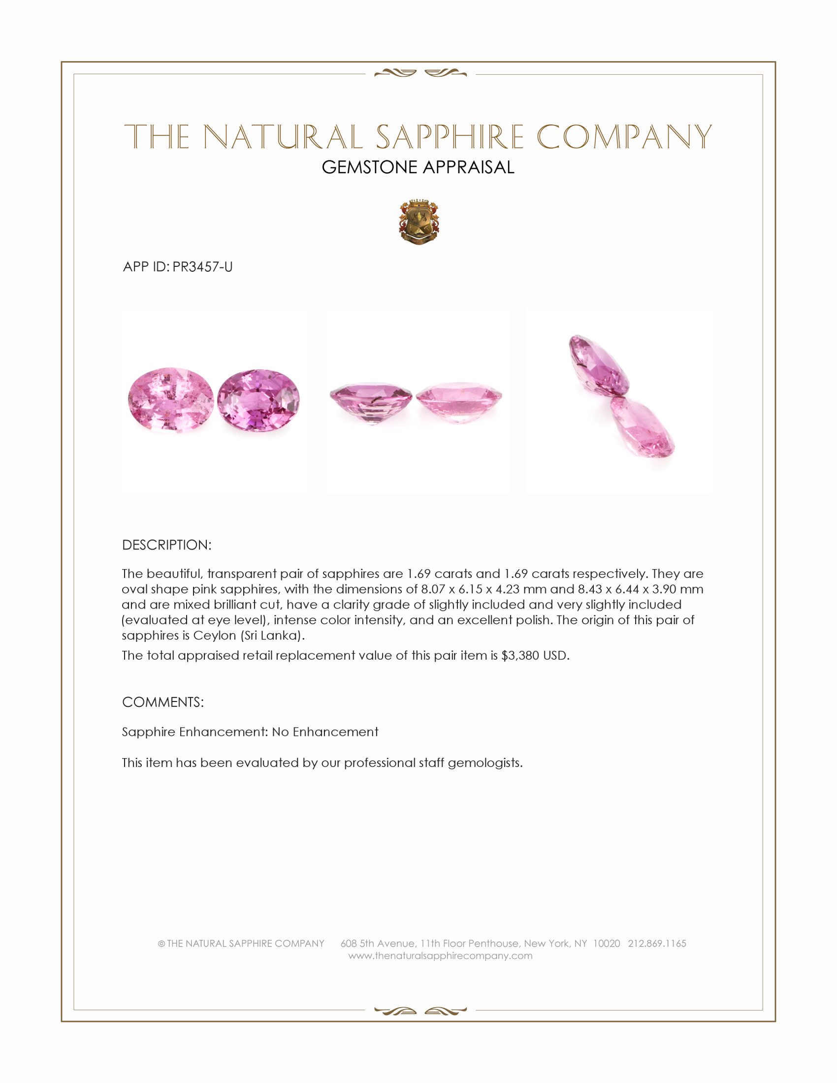 3.38 Ct.Tw. Pink Sapphire Pair from Ceylon (Sri Lanka)