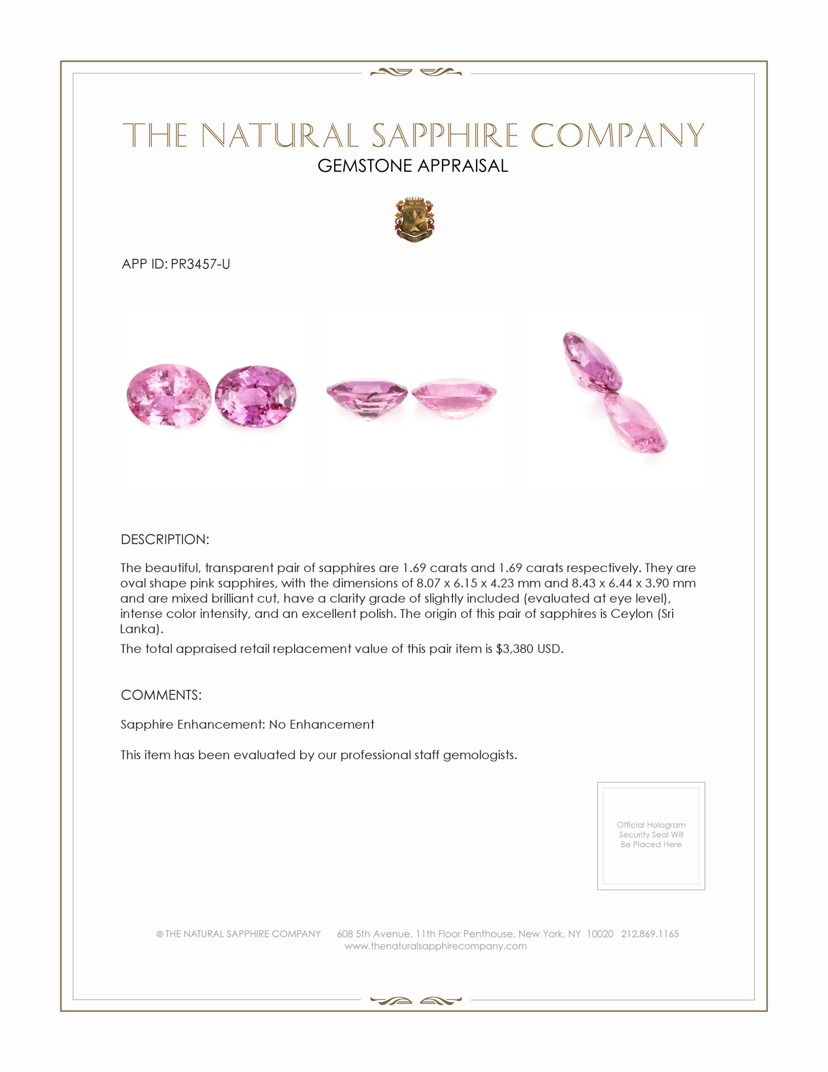 3.38 Ct.Tw. Pink Sapphire Pair from Ceylon (Sri Lanka)