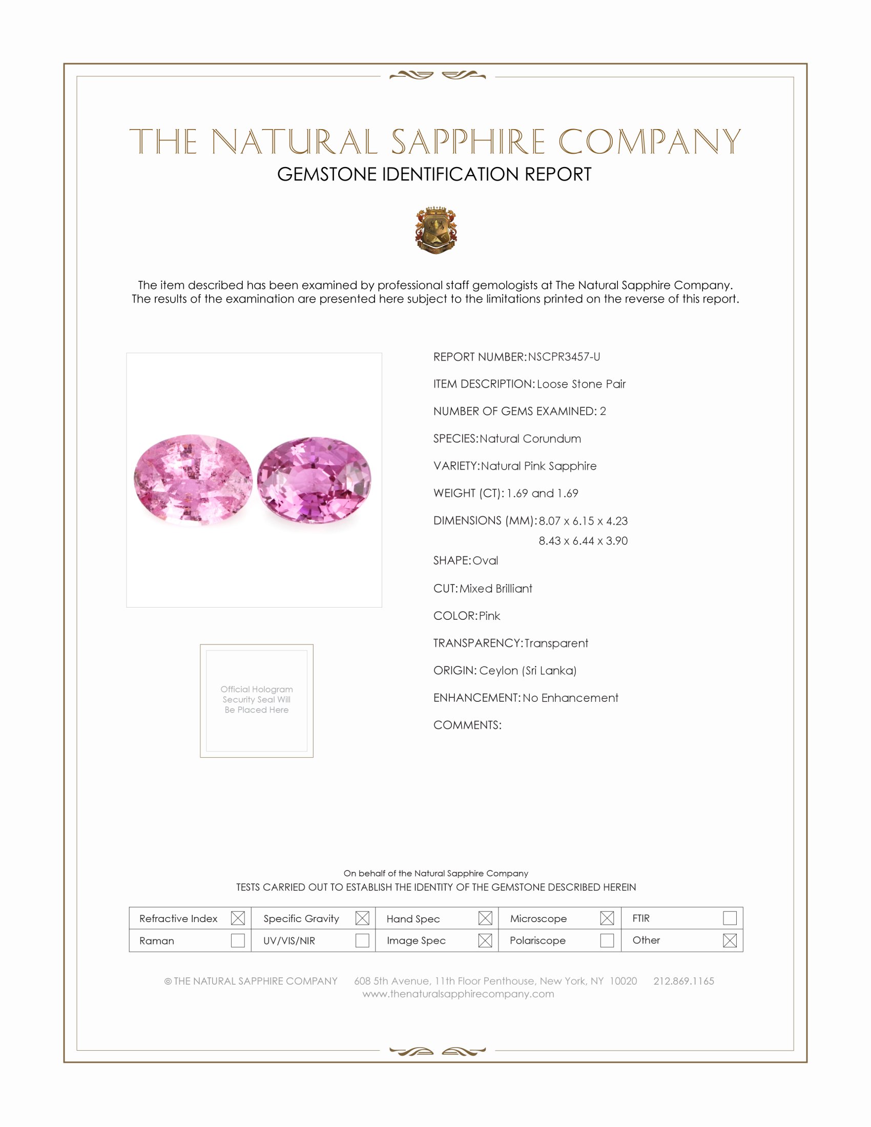 3.38 Ct.Tw. Pink Sapphire Pair from Ceylon (Sri Lanka)