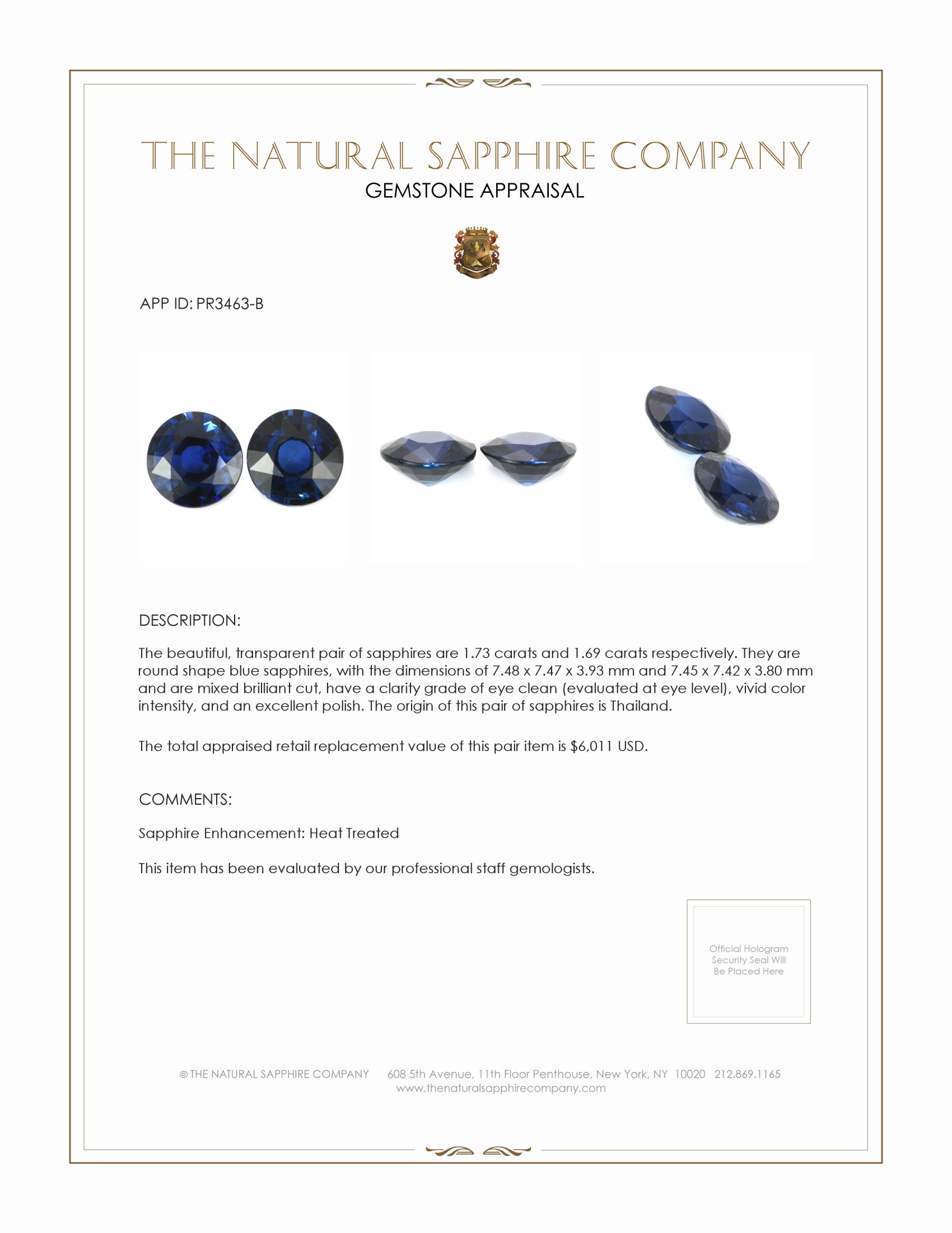 3.42 Ct.Tw. Blue Sapphire Pair from Thailand