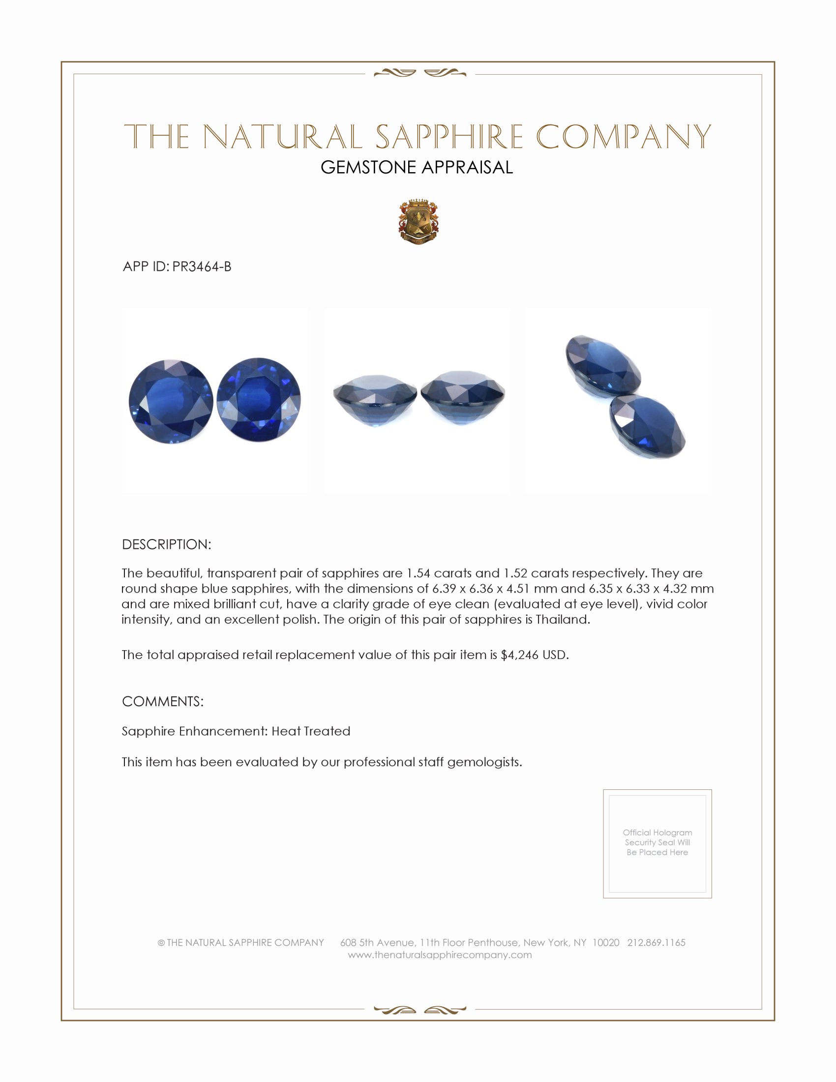 3.06 Ct.Tw. Blue Sapphire Pair from Thailand