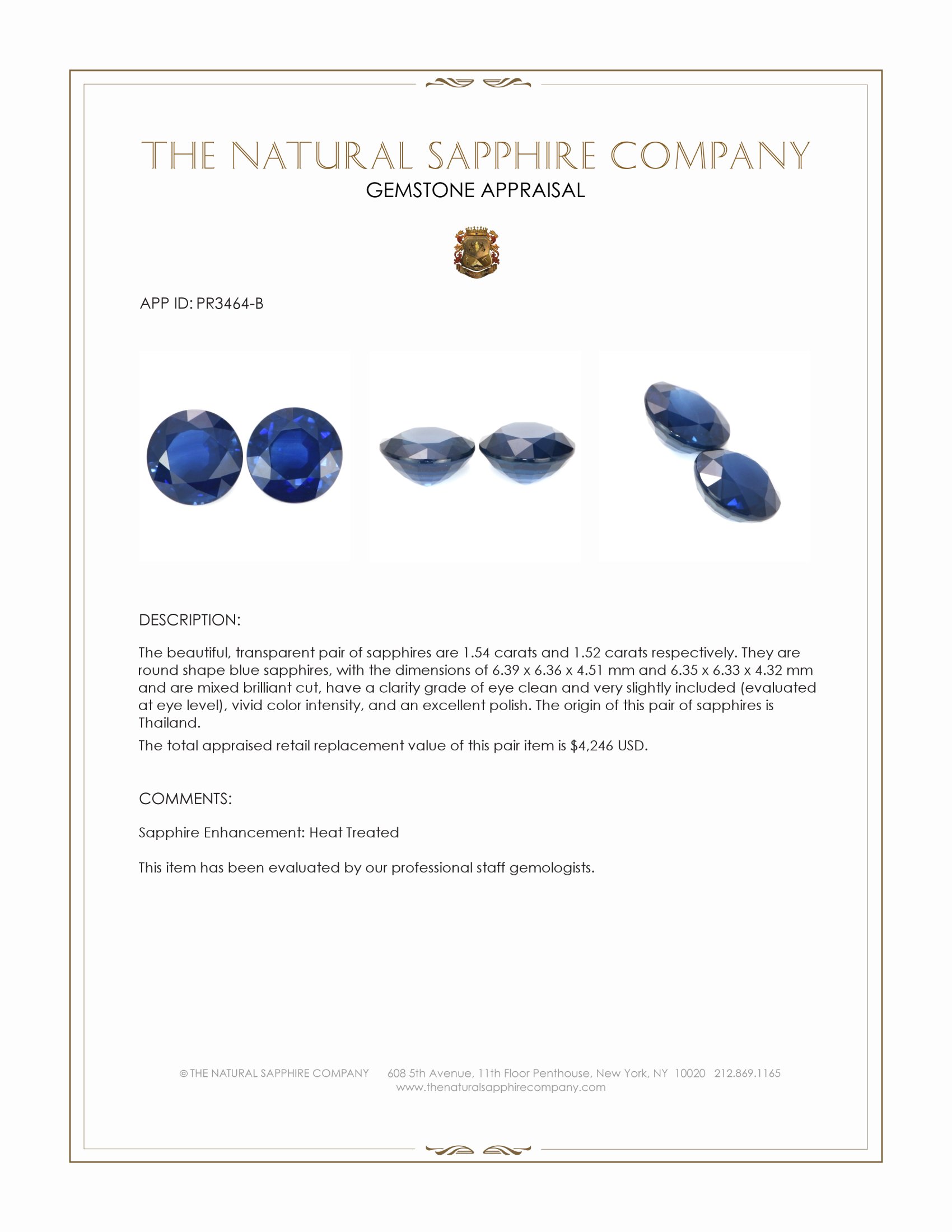 3.06 Ct.Tw. Blue Sapphire Pair from Thailand