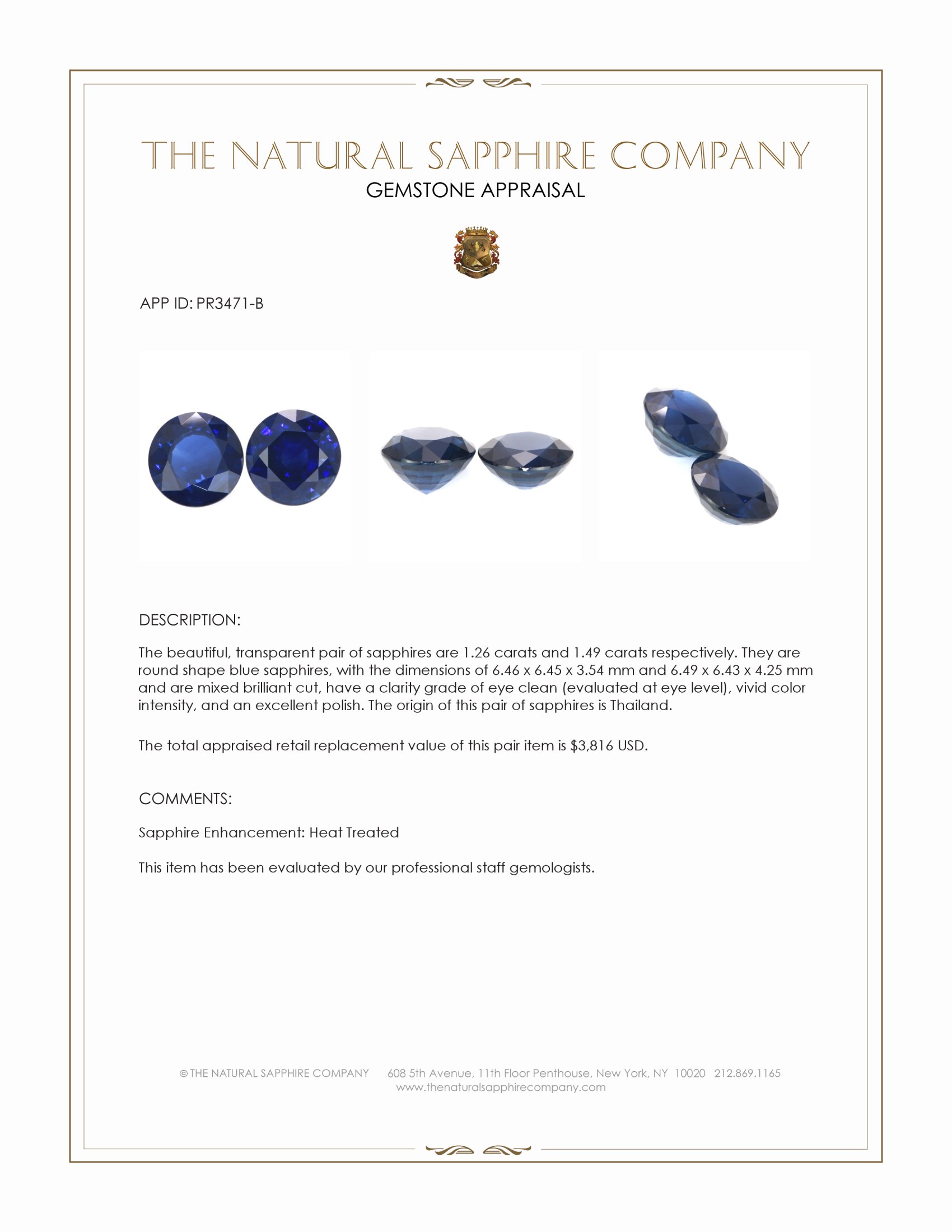2.75 Ct.Tw. Blue Sapphire Pair from Thailand