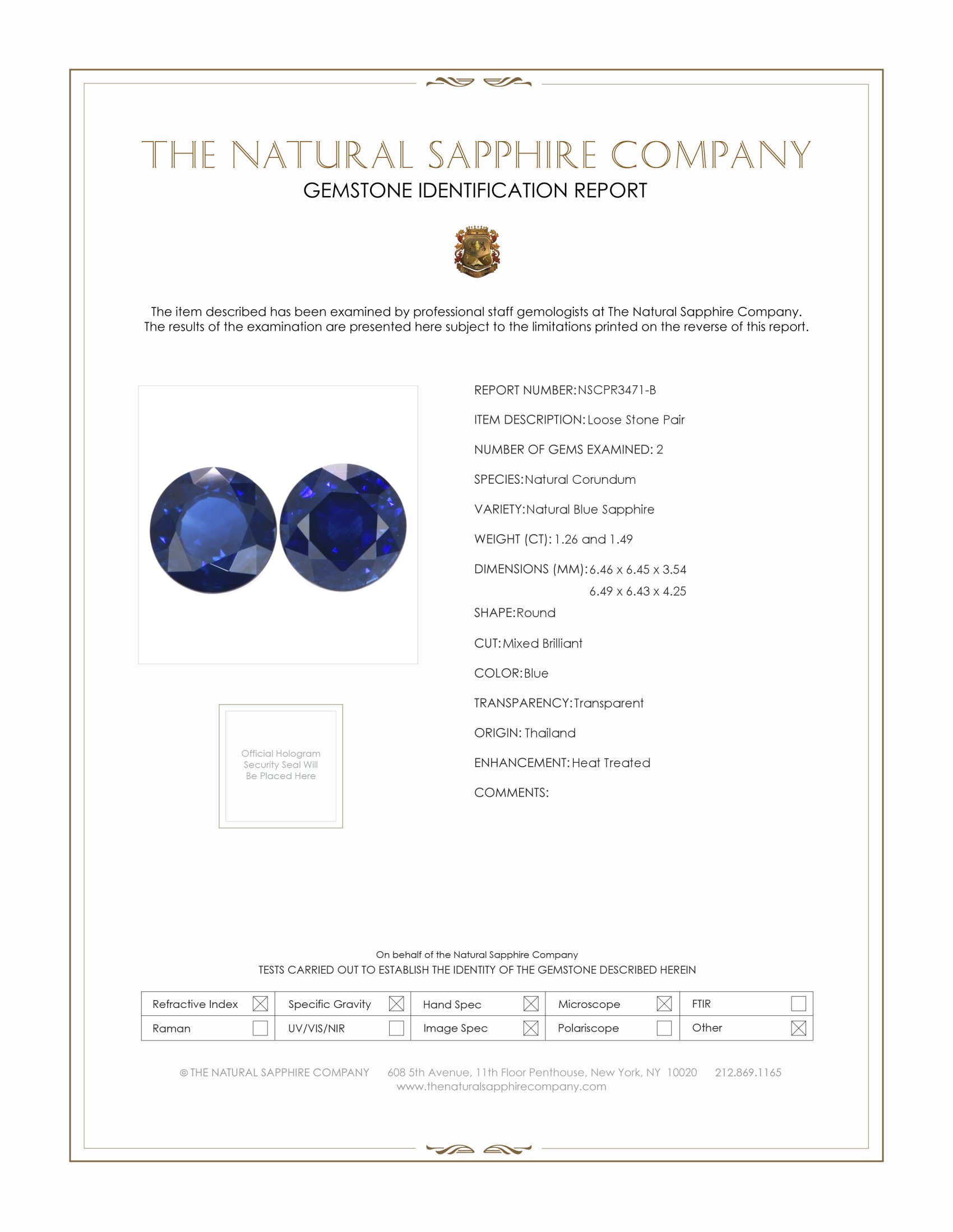 2.75 Ct.Tw. Blue Sapphire Pair from Thailand