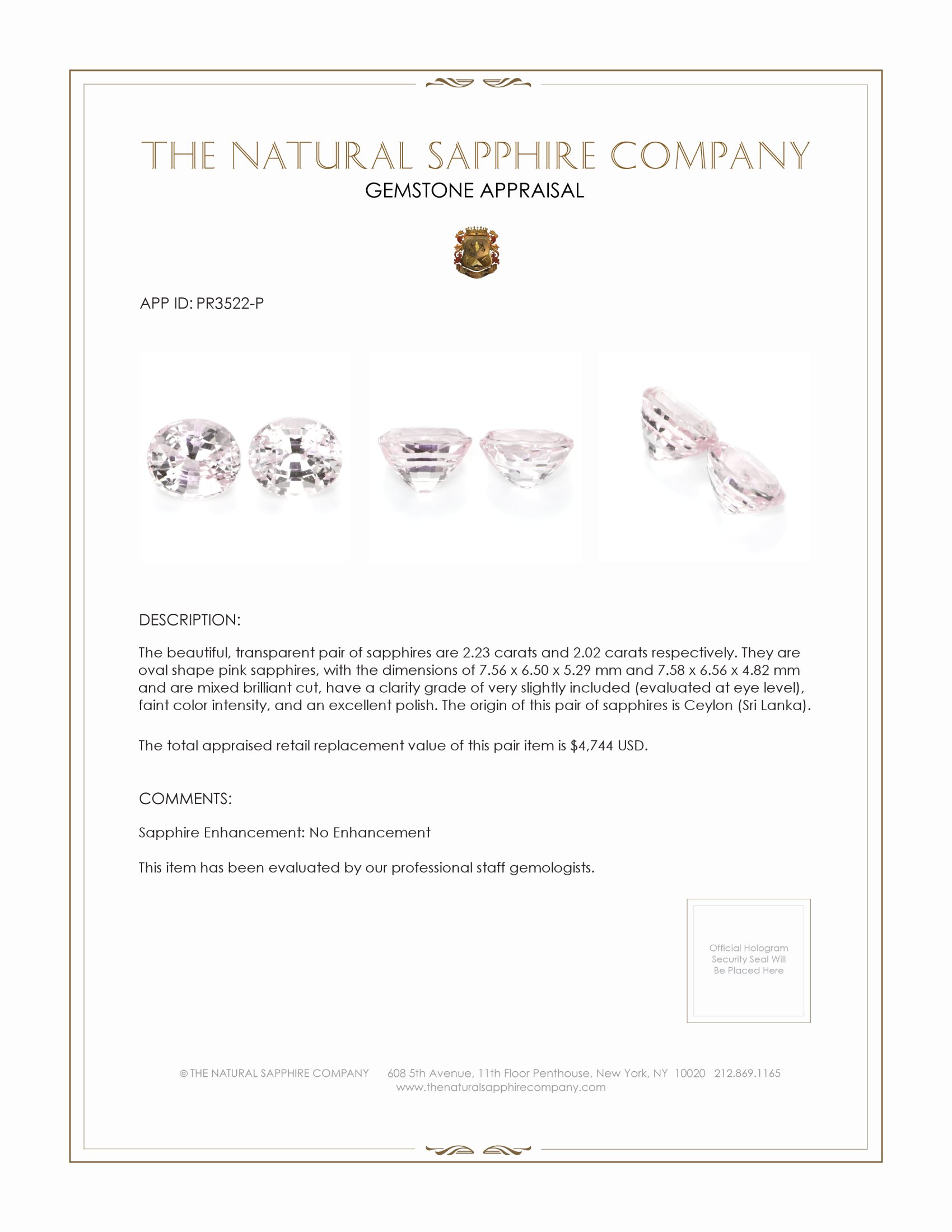 4.25 Ct.Tw. Pink Sapphire Pair from Ceylon (Sri Lanka)