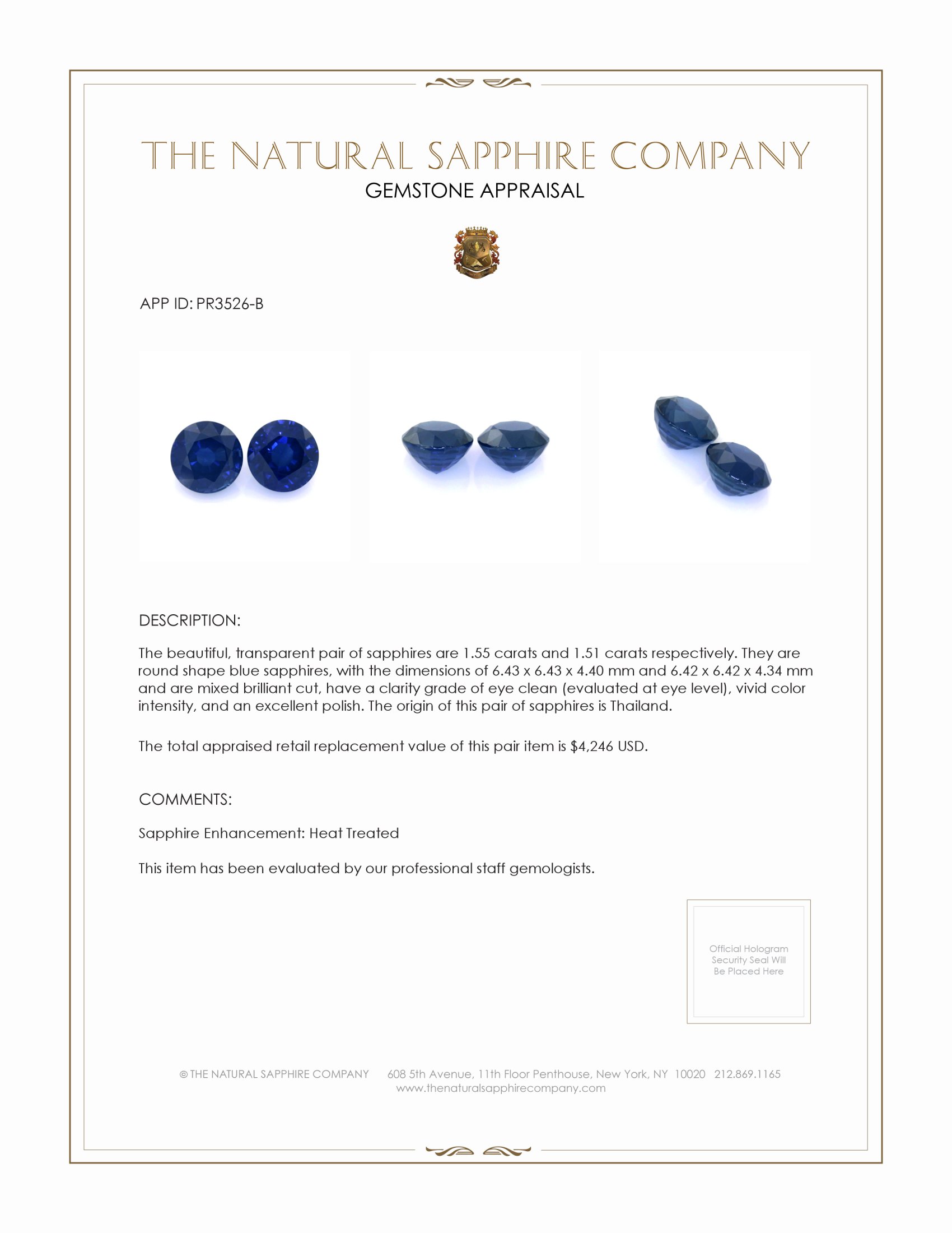 3.06 Ct.Tw. Blue Sapphire Pair from Thailand