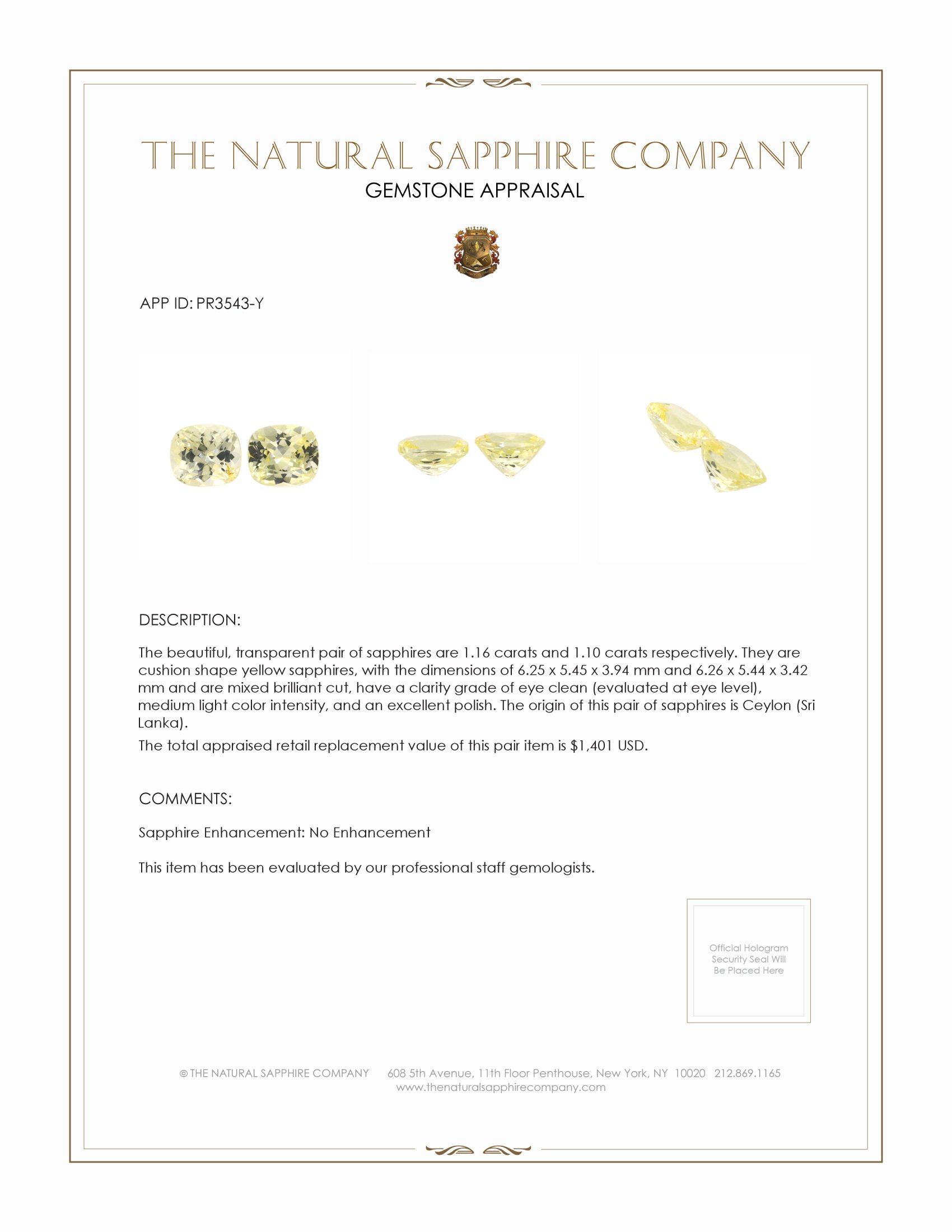 2.26 Ct.Tw. Yellow Sapphire Pair from Ceylon (Sri Lanka)