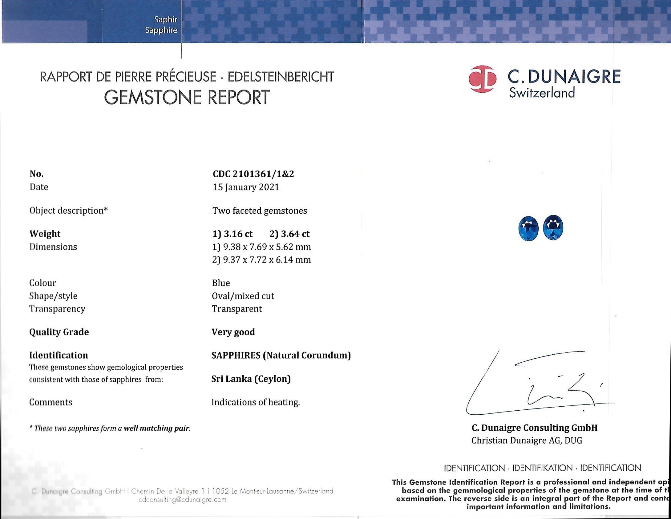 6.80 Ct.Tw. Blue Sapphire Pair from Ceylon (Sri Lanka)