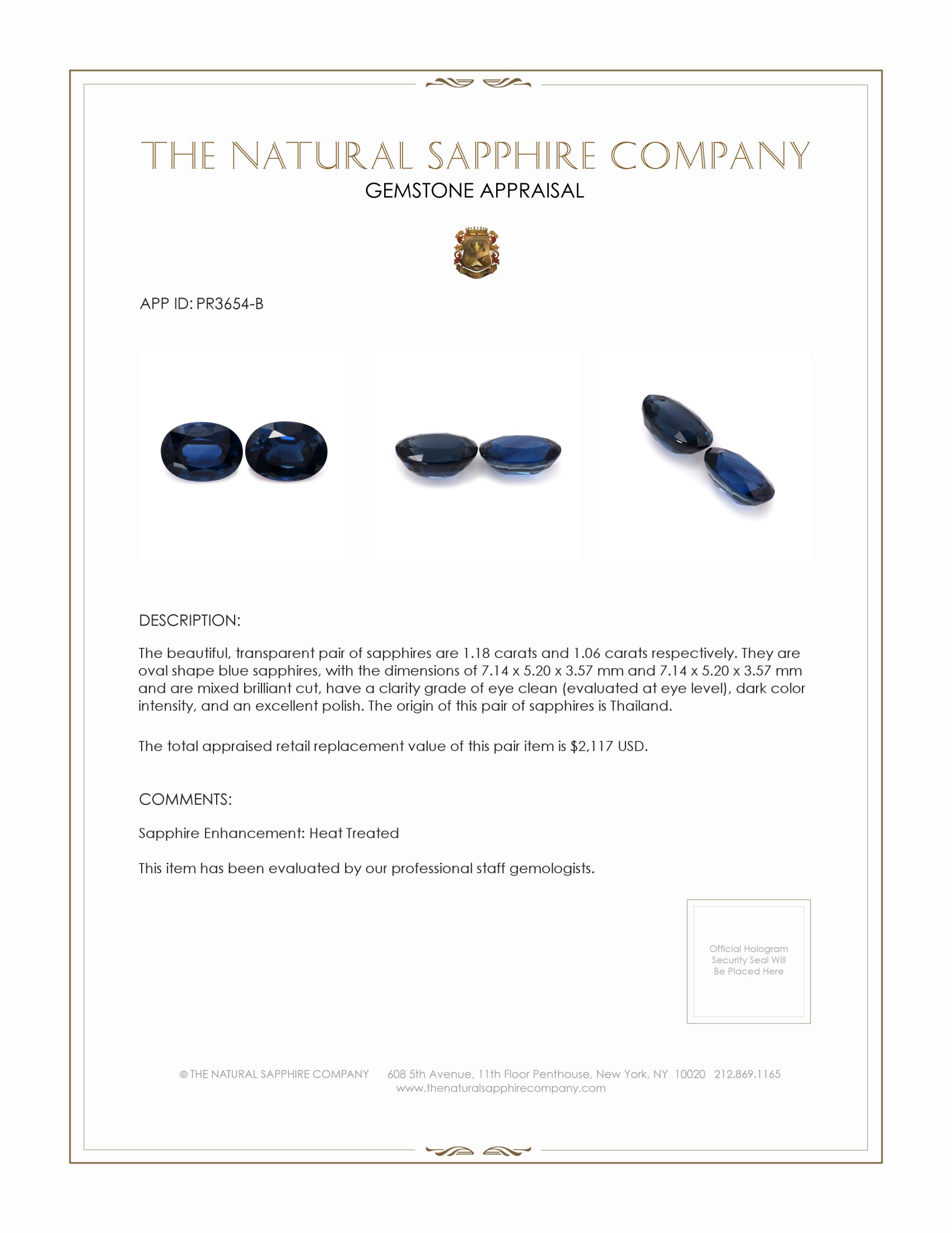 2.24 Ct.Tw. Blue Sapphire Pair from Thailand