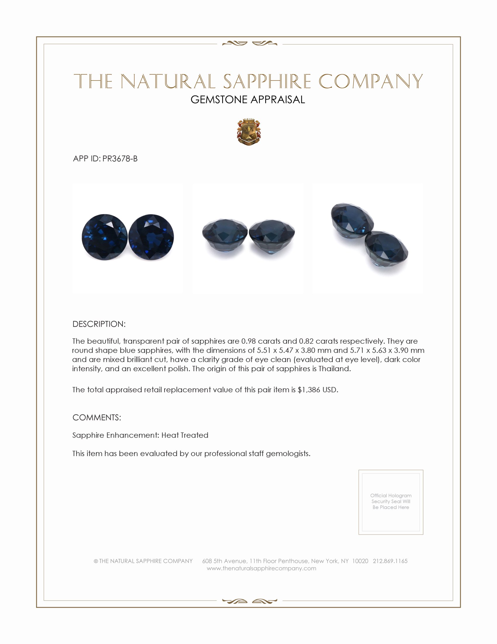 1.80 Ct.Tw. Blue Sapphire Pair from Thailand