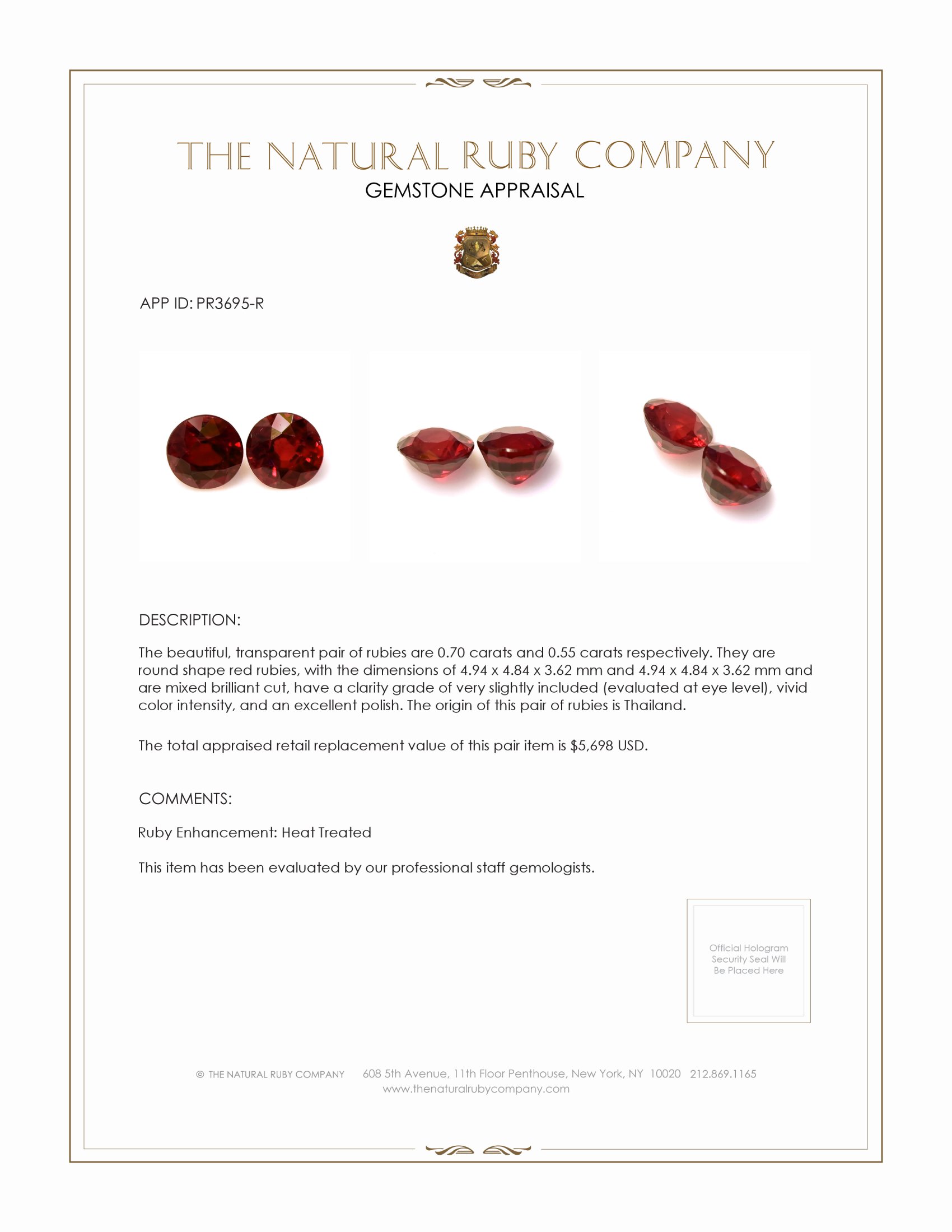 1.25 Ct.Tw. Ruby Pair from Thailand