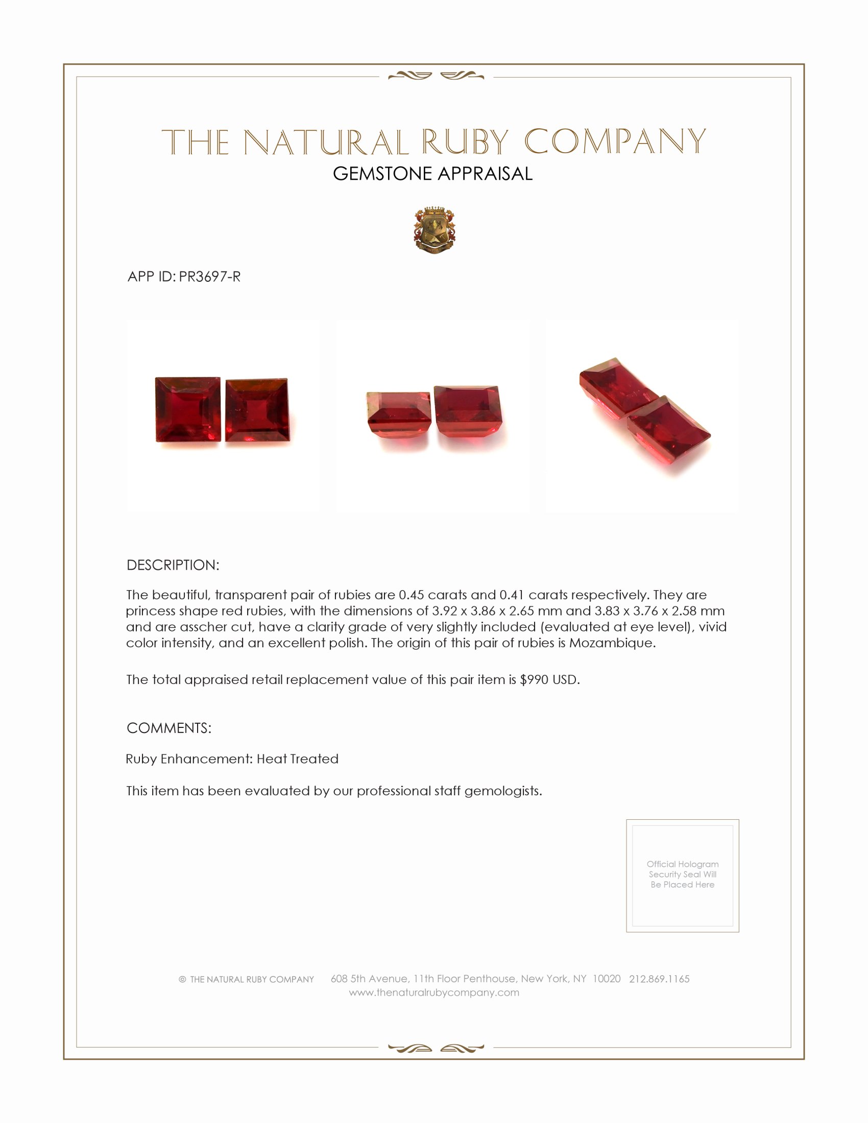 0.86 Ct.Tw. Ruby Pair from Mozambique