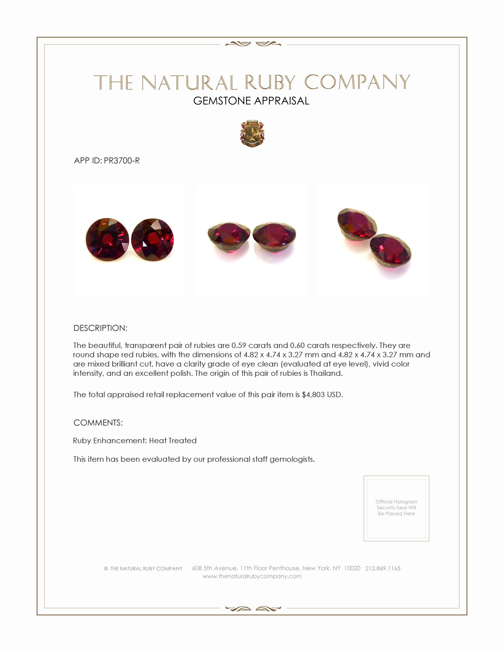 1.19 Ct.Tw. Ruby Pair from Thailand