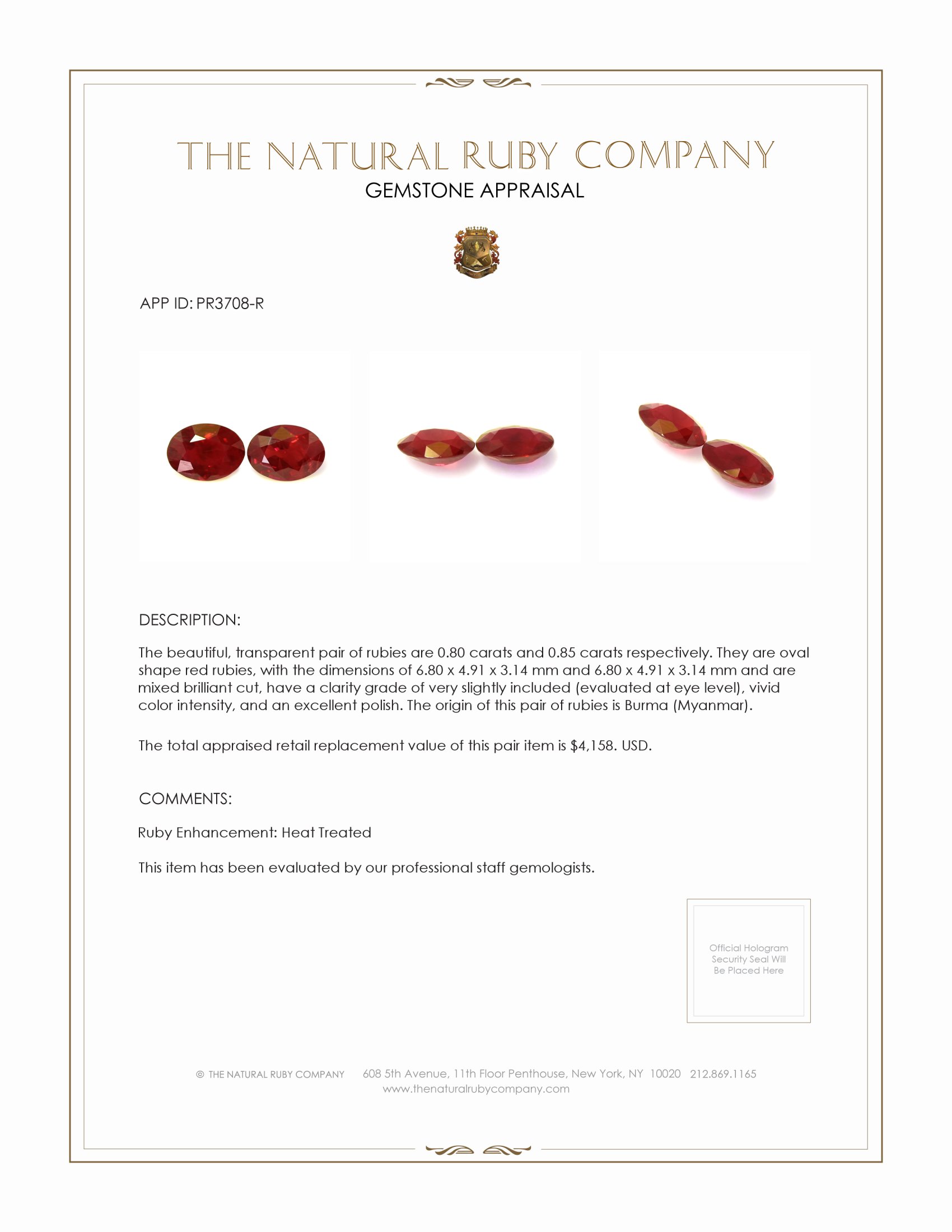 1.65 Ct.Tw. Ruby Pair from Burma (Myanmar)