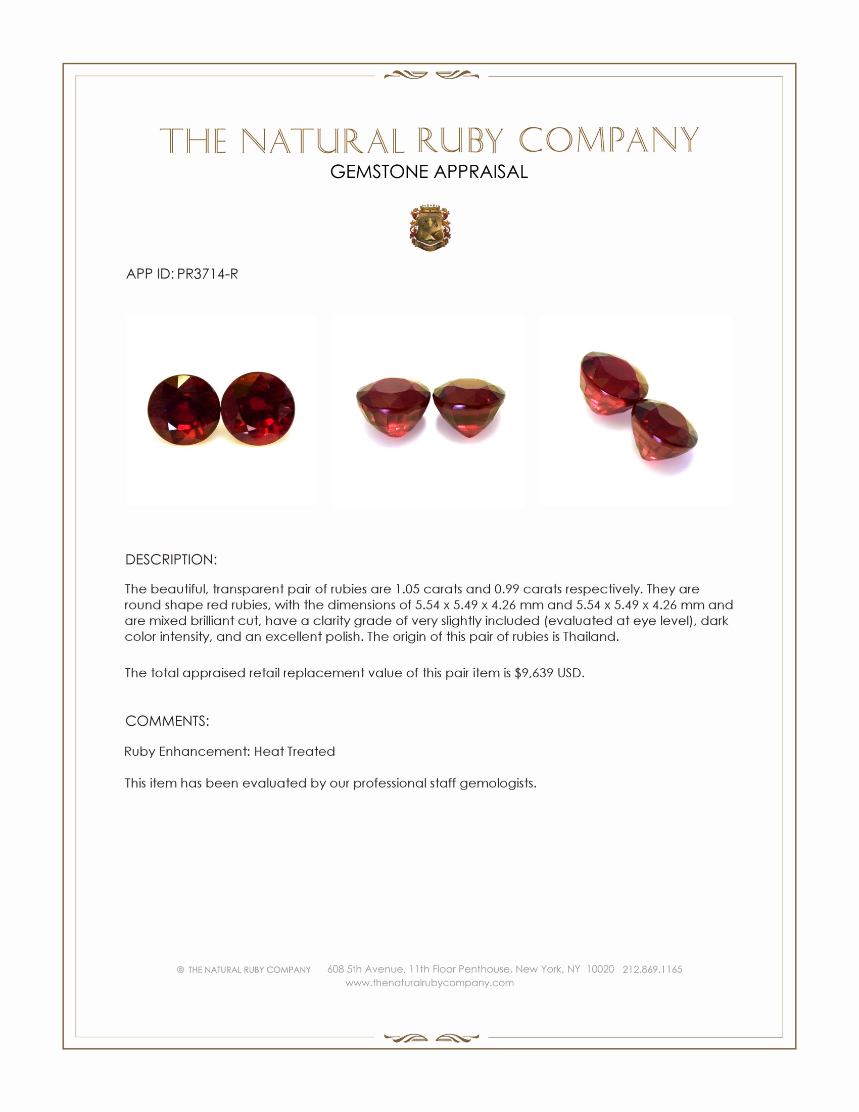 2.04 Ct.Tw. Ruby Pair from Thailand