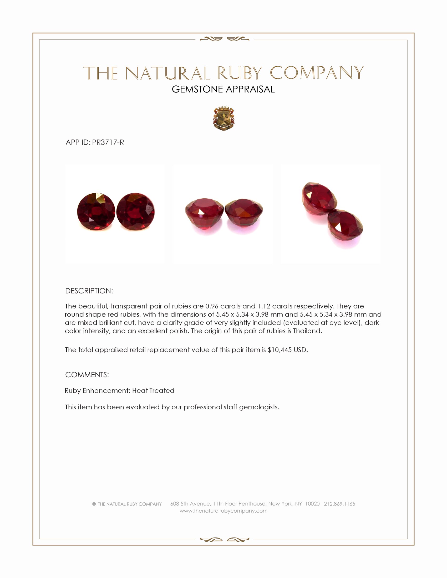 2.08 Ct.Tw. Ruby Pair from Thailand