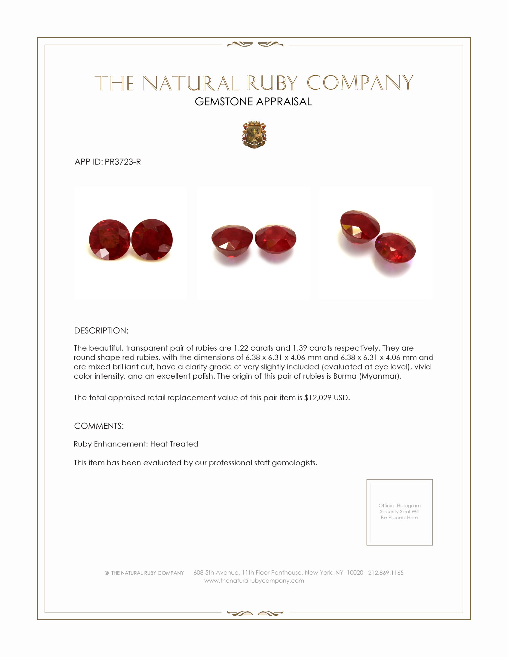 2.61 Ct.Tw. Ruby Pair from Burma (Myanmar)