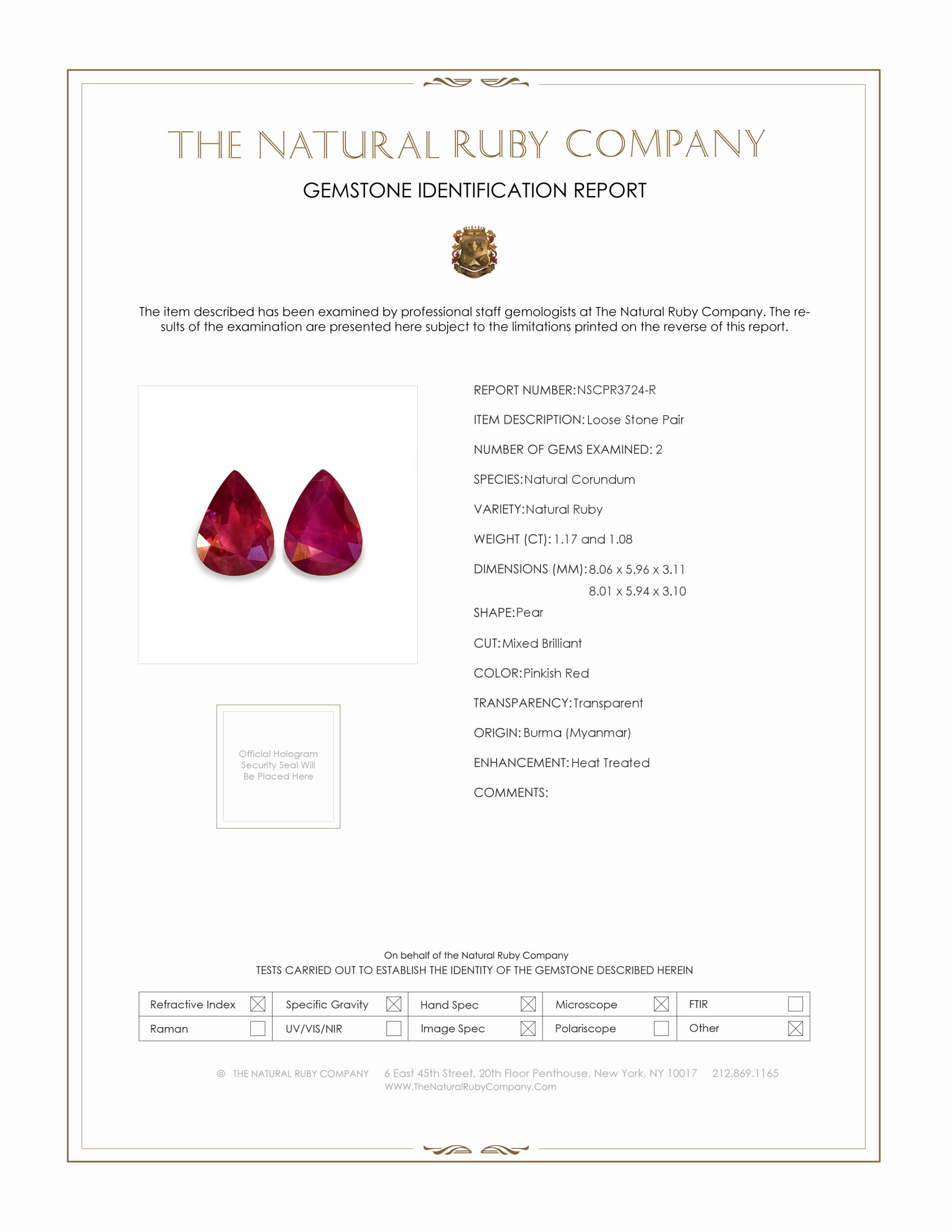 2.25 Ct.Tw. Ruby Pair from Burma (Myanmar)