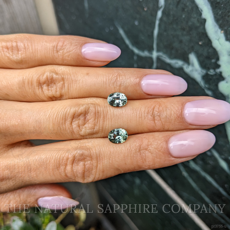 2.97 Ct.Tw. Bluish Green Sapphire Pair from Ceylon (Sri Lanka)