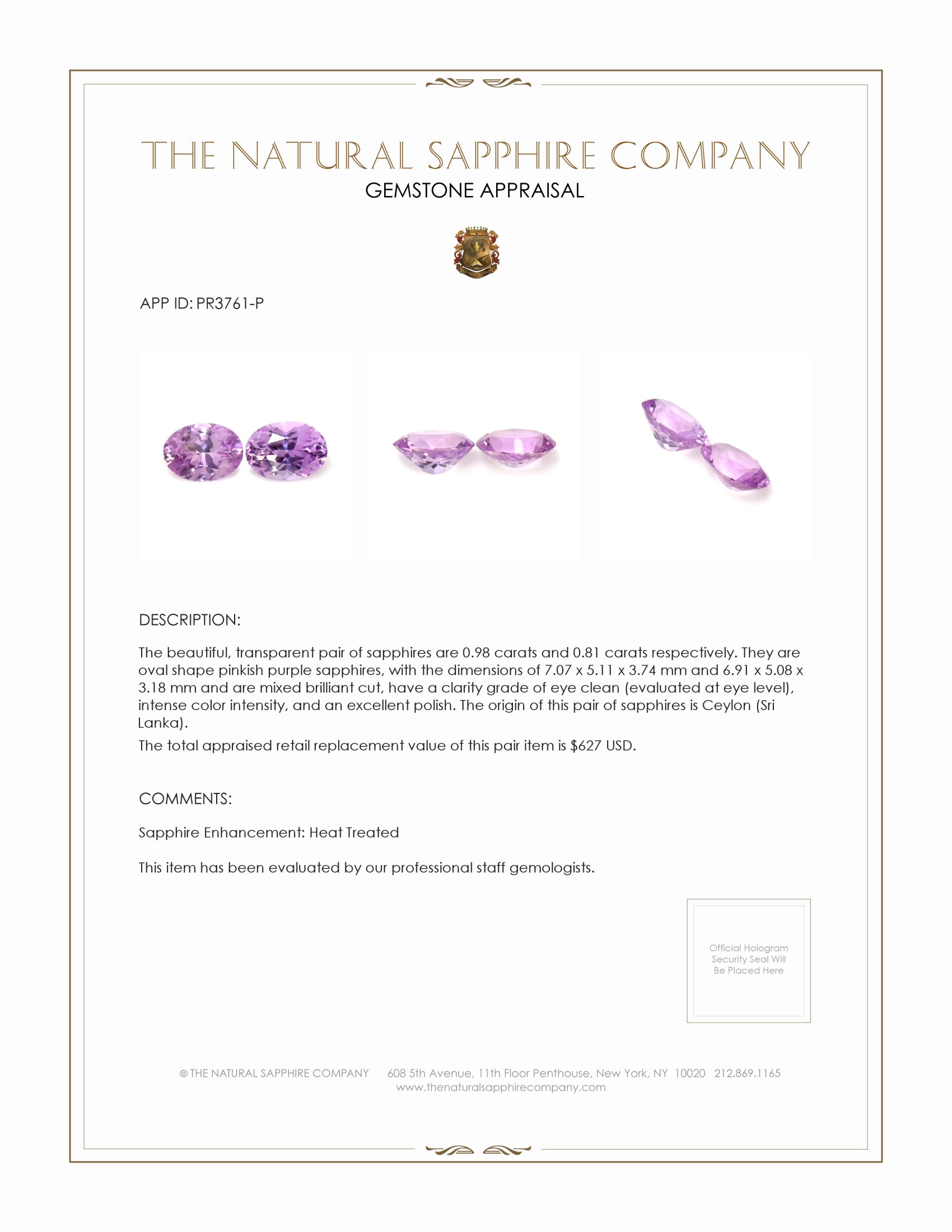 1.79 Ct.Tw. Pinkish Purple Sapphire Pair from Ceylon (Sri Lanka)