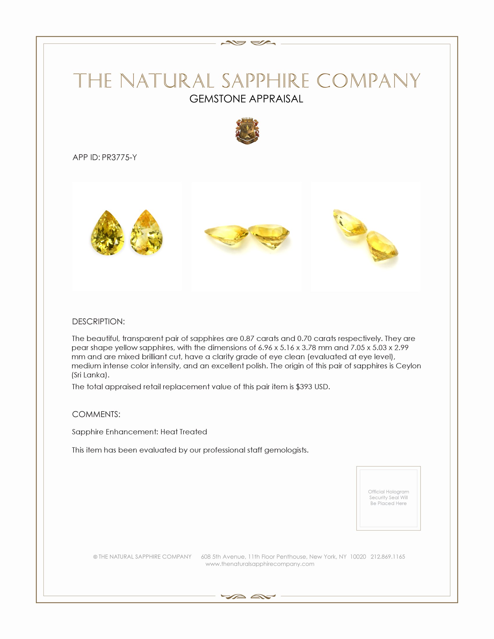 1.57 Ct.Tw. Yellow Sapphire Pair from Ceylon (Sri Lanka)