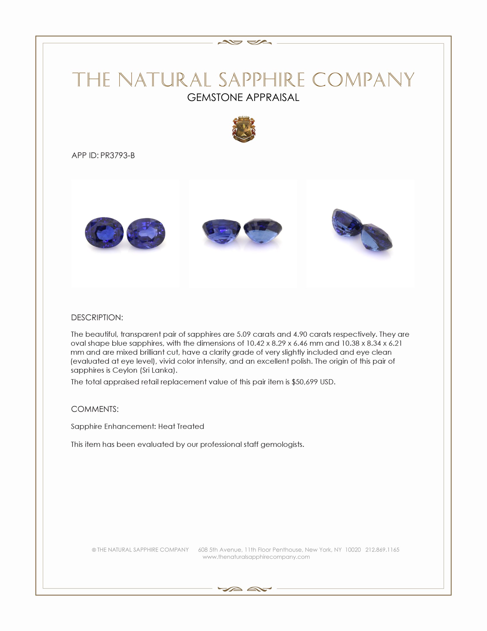 9.99 Ct.Tw. Blue Sapphire Pair from Ceylon (Sri Lanka)